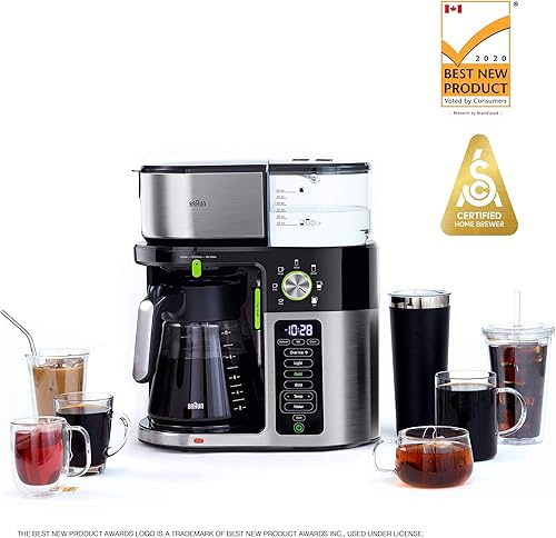 Miniatura 9 de Braun Cafetera multiservir, 7 tamaños programables de preparación / 3 fortalezas + café helado y agua caliente para té, jarra de vidrio (10 tazas)