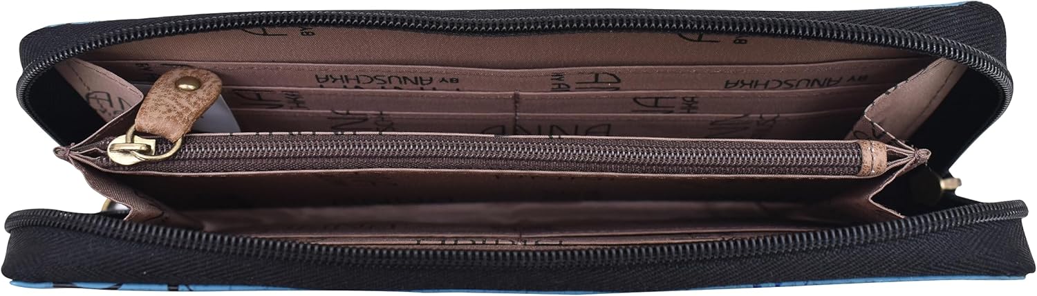 Anna by Anuschka Women's Hand Painted Leather Zip-Around Clutch, Summer Garden Denim, One Size - Image 4