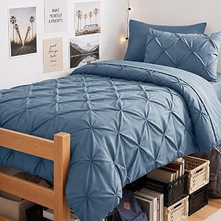 CozyLux Twin Comforter Set Dusty Blue, 5 Pieces Pintuck Bed in a Bag