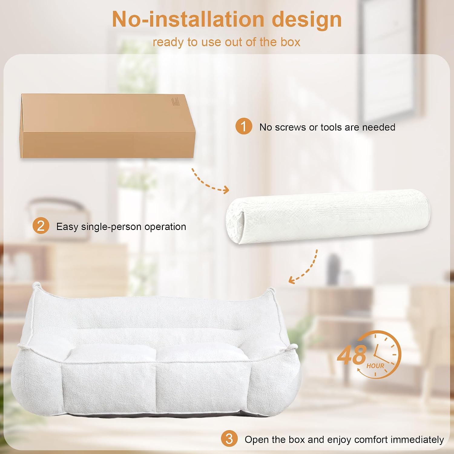 Giant Bean Bag Chair for Adults Teens, Loveseat Beanbag with Plush Fluffy Filler and Back Support, 2 Seat Lounge Lazy Floor Sofa, Memory Foam Sofa Couches for Living Room, Bedroom & Dorm, Beige
