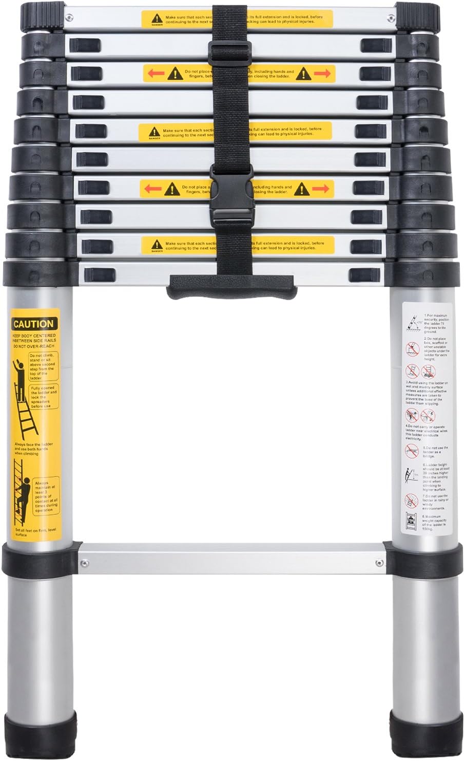 WolfWise 3.2M Telescoping Ladder, Aluminum Telescopic Extension Tall Multi Purpose Loft Ladder, 330 pound/150 kg Capacity Black