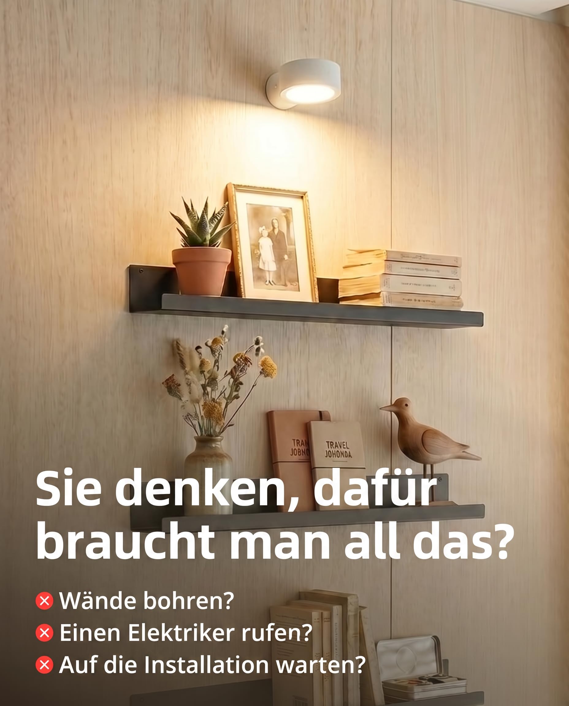 EZVALO Wandleuchte Innen mit 3000 mAh Akku, 2 Stück (3,7 Zoll) Wandleuchte kabellos mit Fernbedienung, 3 Farbmodi dimmbar LED-Akku-Wandlampe für Wohnzimmer, Schlafzimmer, Kinder, Grauweiß