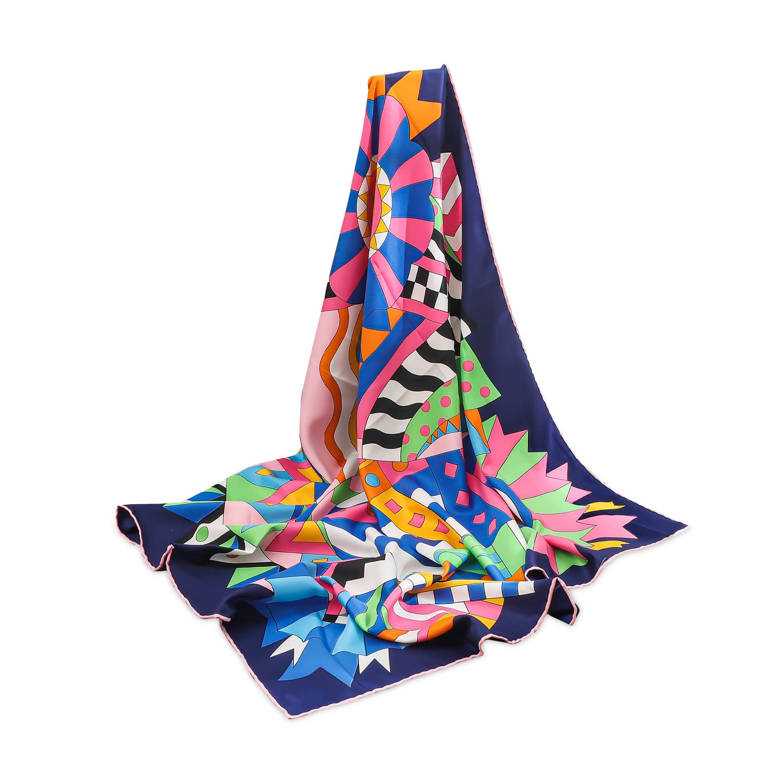 Lumisyne Women's Geometric Horse Royal Blue Silk Scarf Square Scarves Retro Artistic Horse Printed Lightweight Scarves Decorative Neckerchief Headwear Hairband Neck Scarf Multifunctional Bandanas
