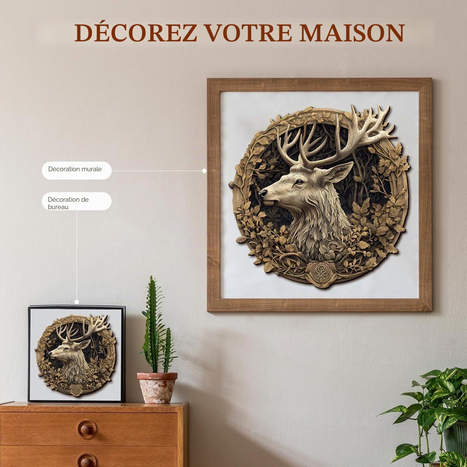 Puzzle en Bois pour Adultes-425 Pièces Cerf Unique en Forme De Puzzle en Bois,Cadeaux D’Anniversaire pour Les Vacances,Décoration Intérieure