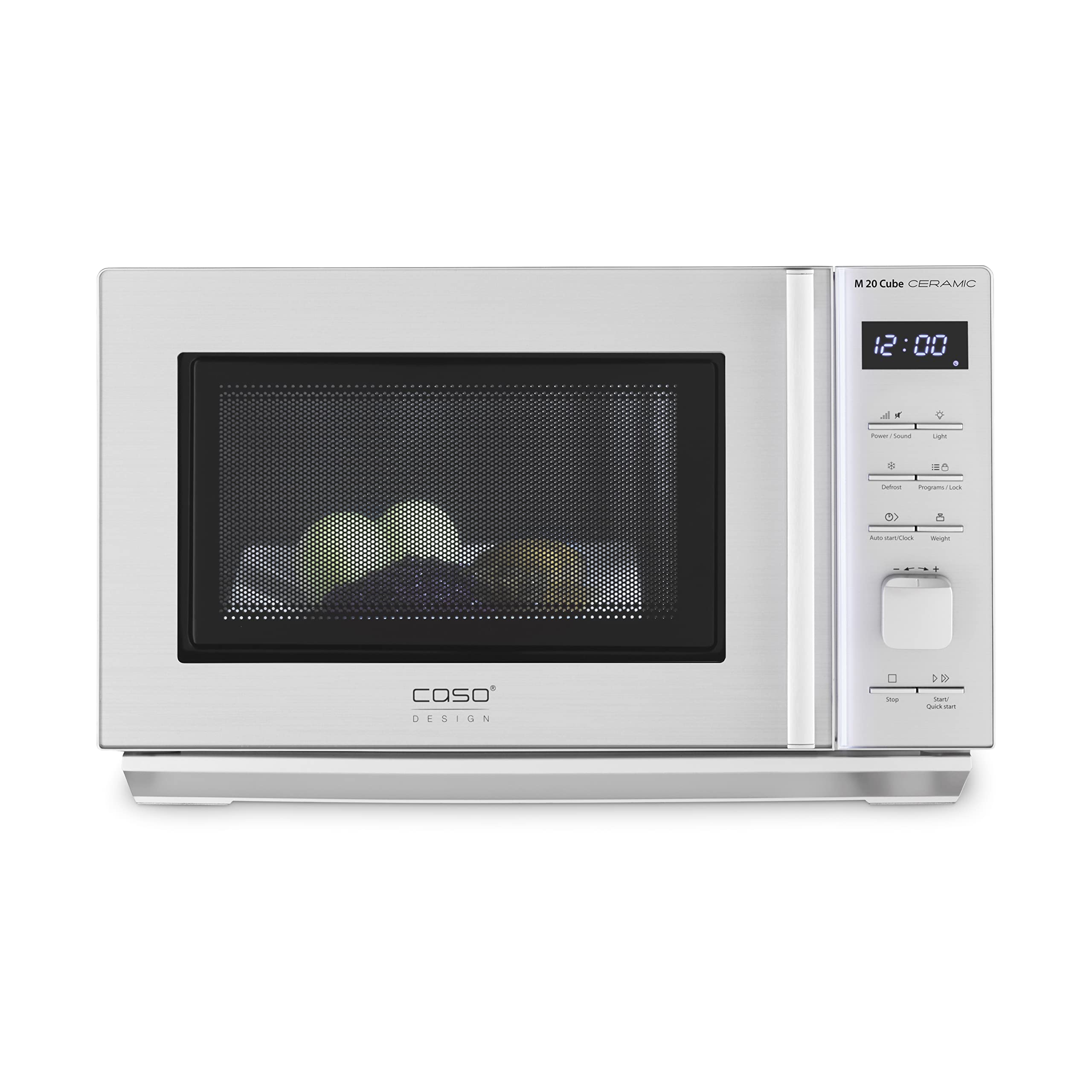 CASO M20 Cube Ceramic - Microondas sin plato giratorio con 800W de Potencia - Capacidad de 20L - 8 programas automáticos - Modo Descongelación - microondas pequeño - plateado
