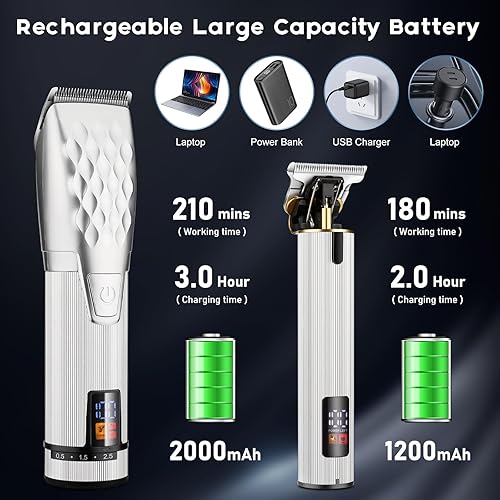 Miniatura 6 de Lanumi Juego de cortapelos profesional, recortadora de barba inalámbrica, kit de aseo para hombre, kit de corte de pelo recargable, regalo para