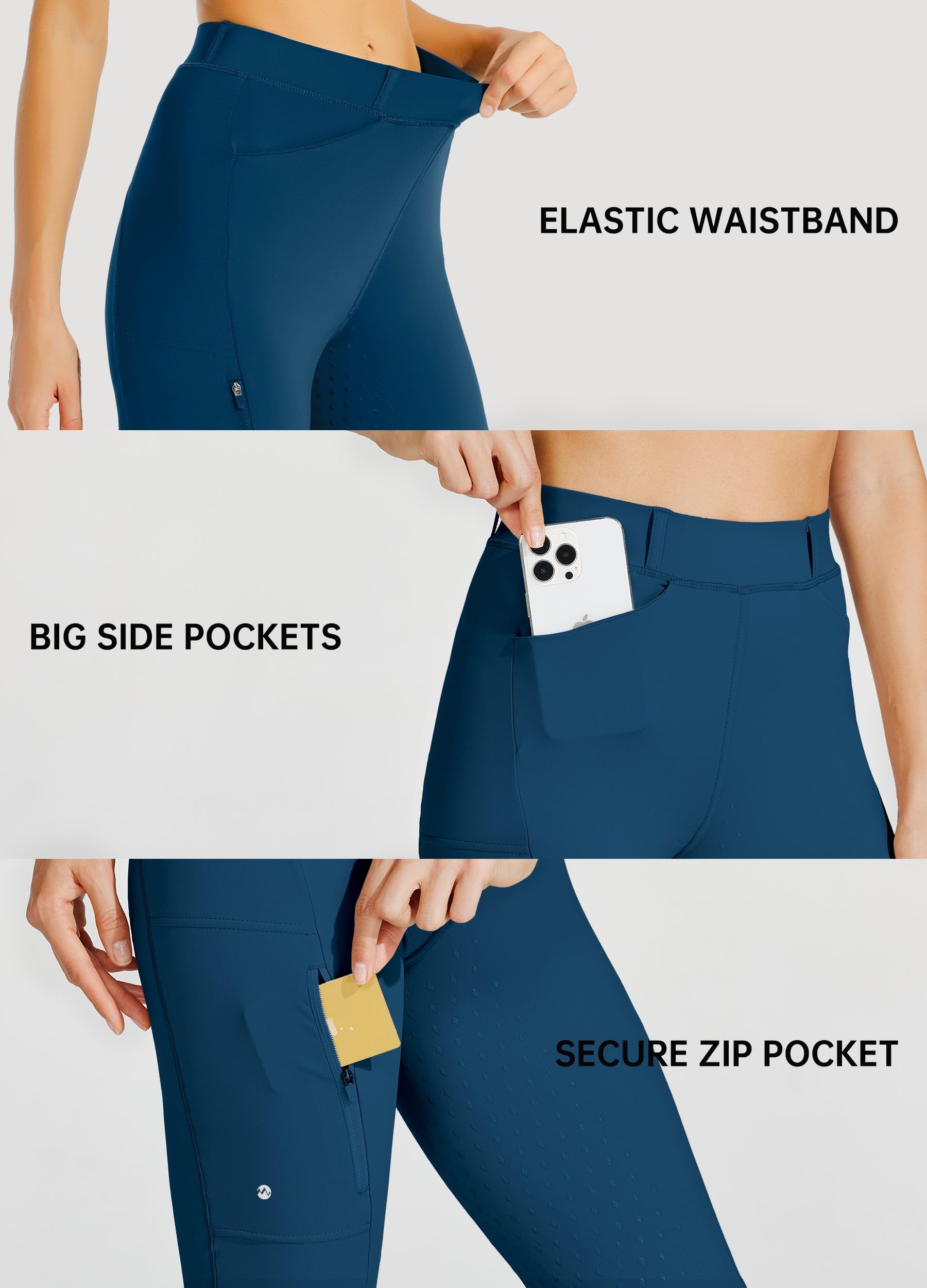 Willit Pantalones de equitación para Mujer, con Asiento Completo, de Silicona, con Bolsillo con Cremallera, Azul eléctrico, Small