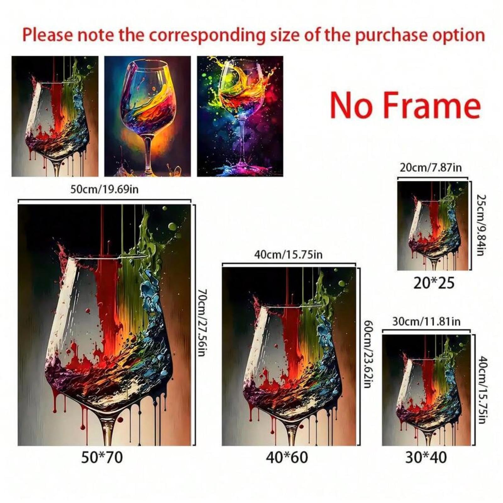 TONGYINLI Poster Su Tela Con Calici Da Vino Colorati – Stampa Astratta 40x60 Cm Senza Cornice