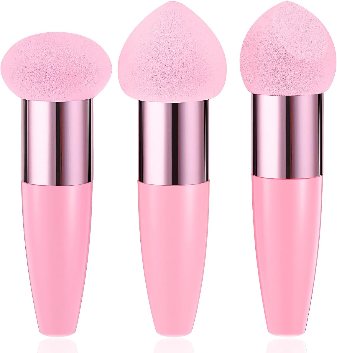 3 esponjas de maquillaje para base, corrector, esponja en polvo, aplicador de mezcla húmedo y seco, cubre aplicadores de maquillaje, palitos para ojos, esponja en polvo con mango para base