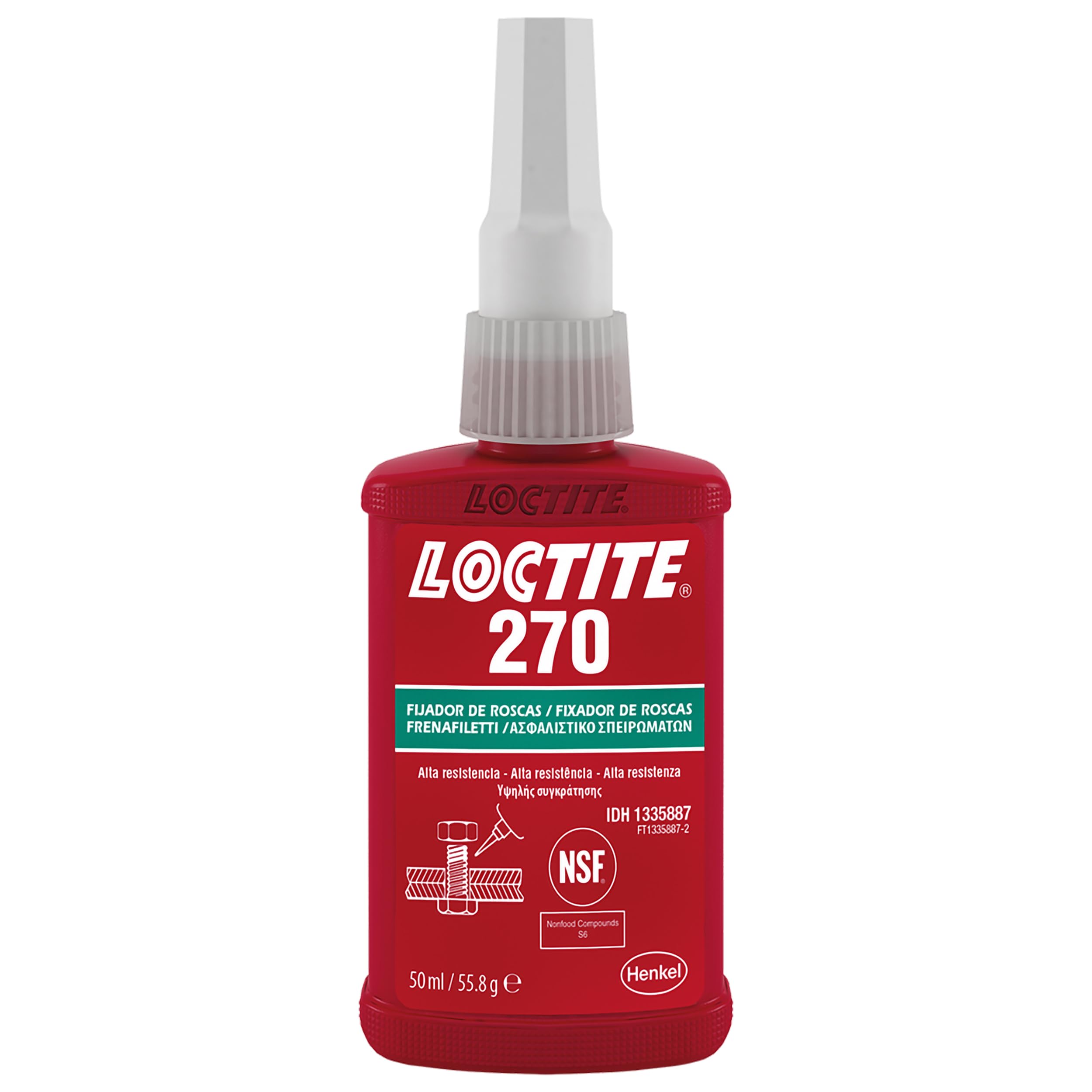 LOCTITE 270, Frenafiletti forte ad alta resistenza per bloccaggi permanenti, Frenafiletti Loctite per accoppiamenti metallici filettati, 1 flacone da 50ml