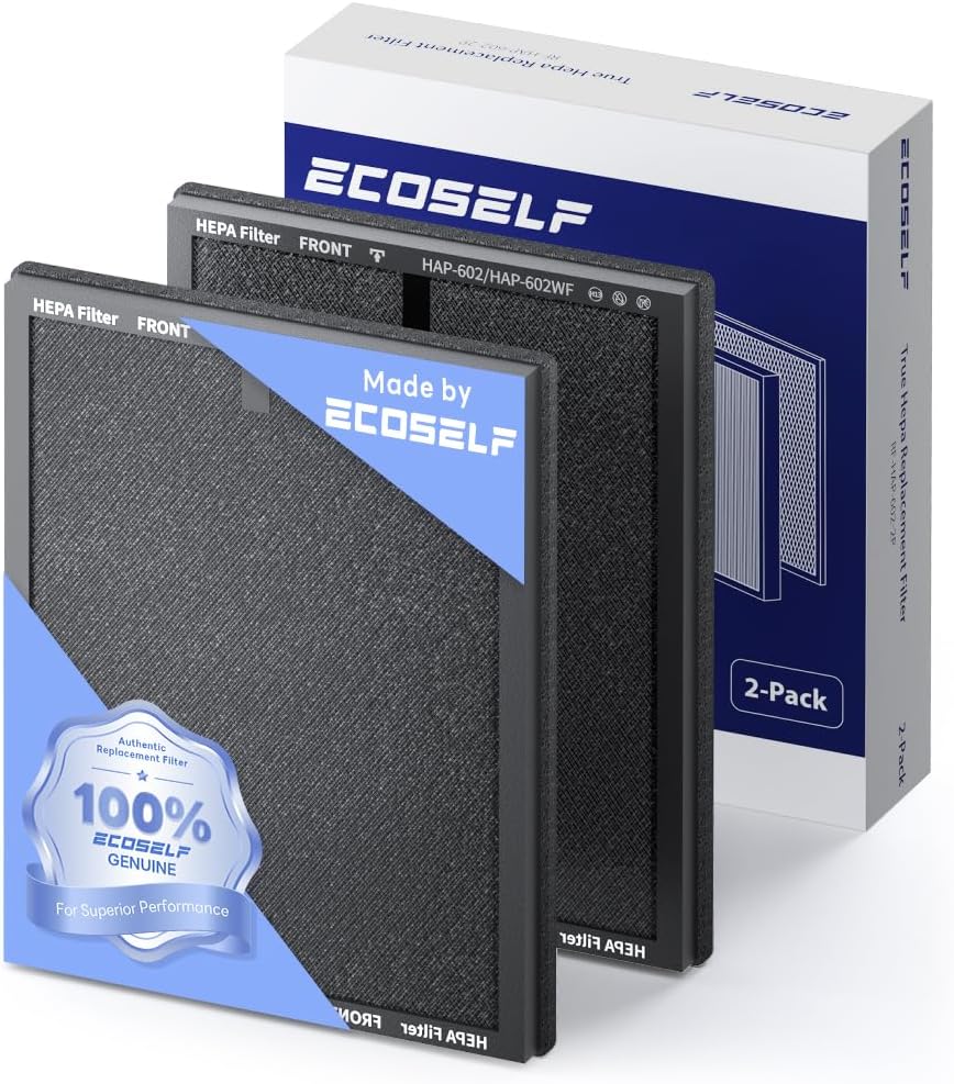 ECOSELF Genuine Air Purifier Replacement Filter for HAP602/ HAP602WF Air Purifier, 3-Stage Filter Repacement for High-Efficient Filtration (2 Pack)