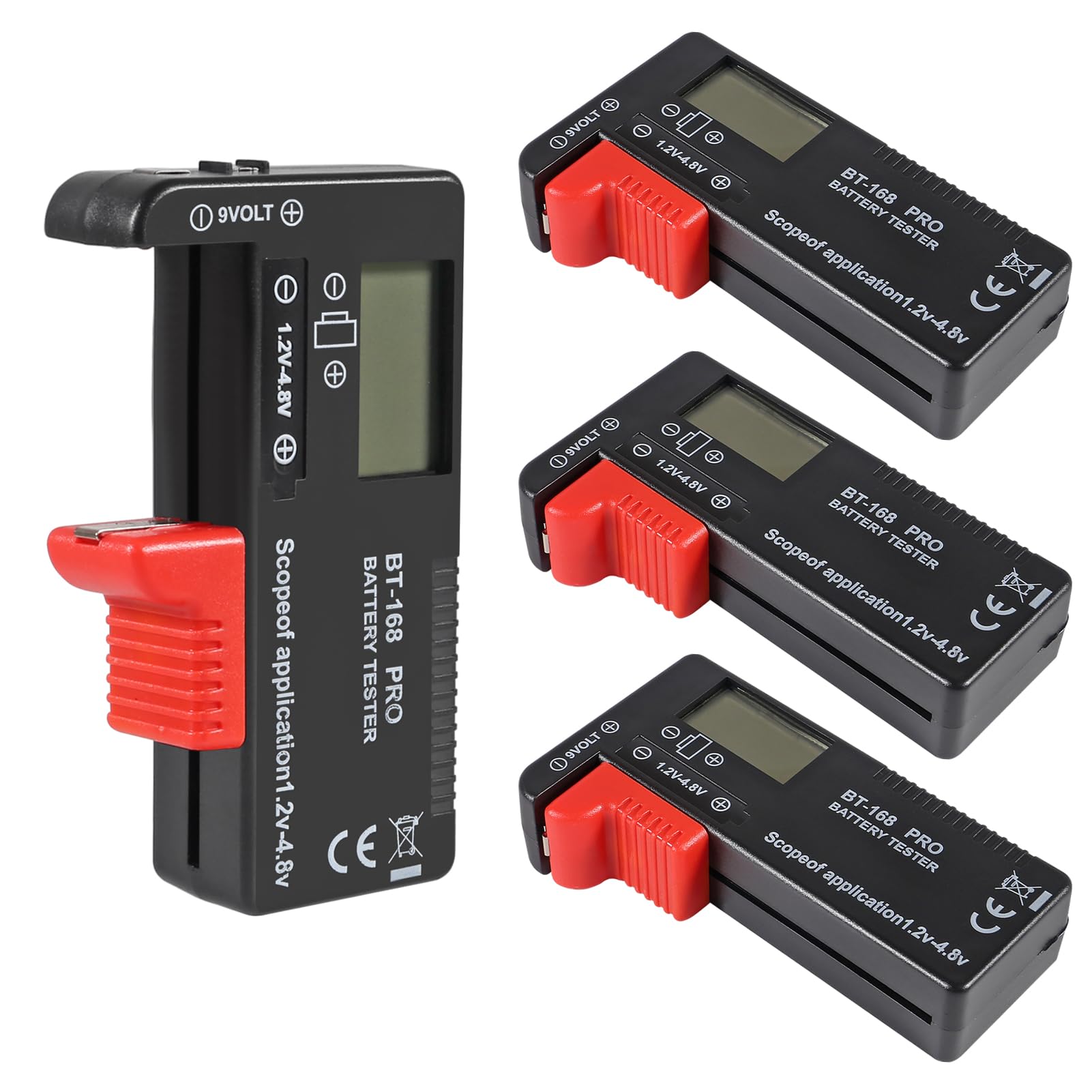 4PACK Battery Tester, Universal Battery Checker Small Battery Testers for AAA AA C D 9V 1.5V Button Cell Household Batteries （Model：BT-168 PRO）