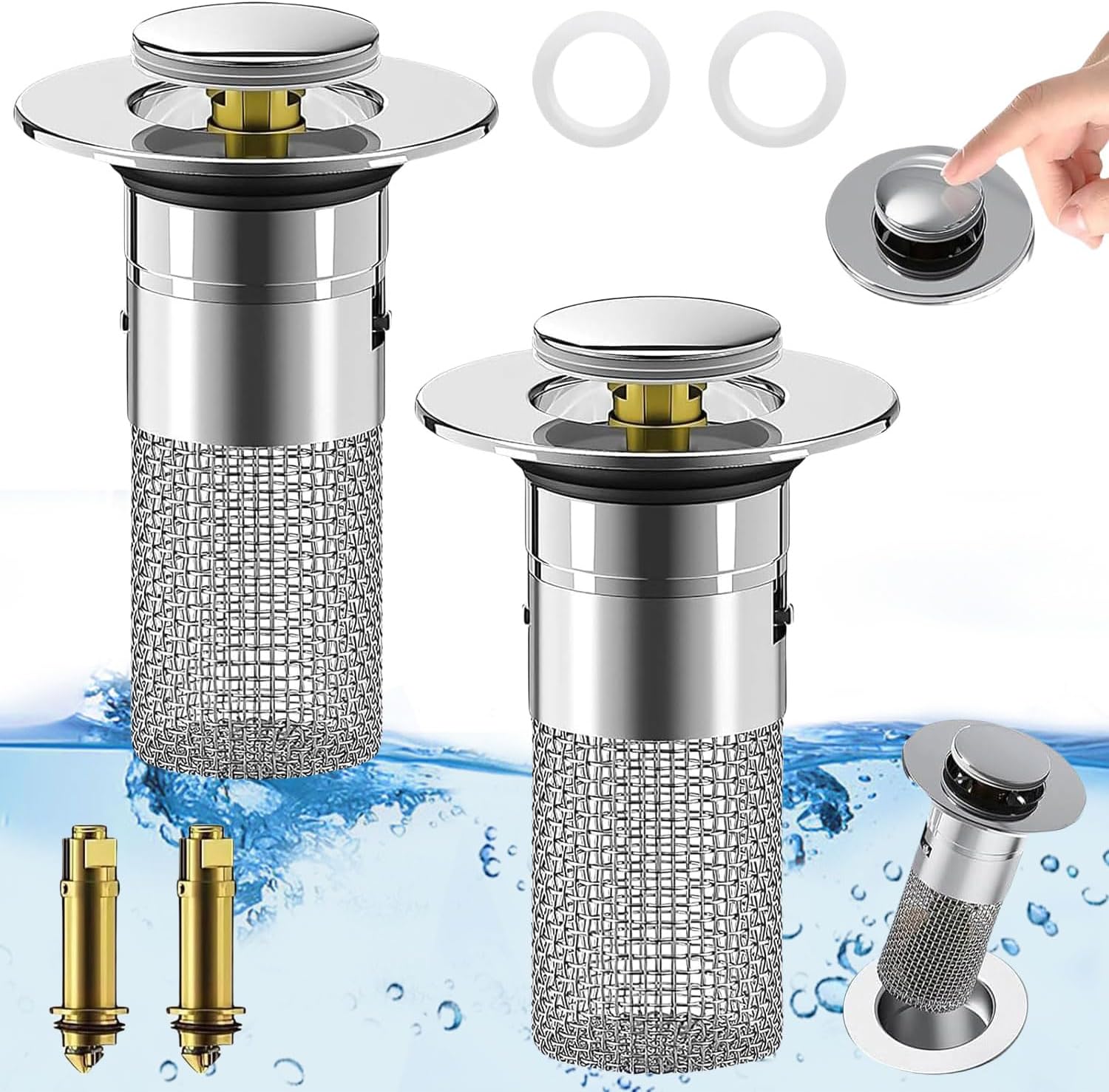 Bathroom Sink Drain Strainer, Pop-up Sink Drain Strainer with Removable Stainless Steel Strainer ...