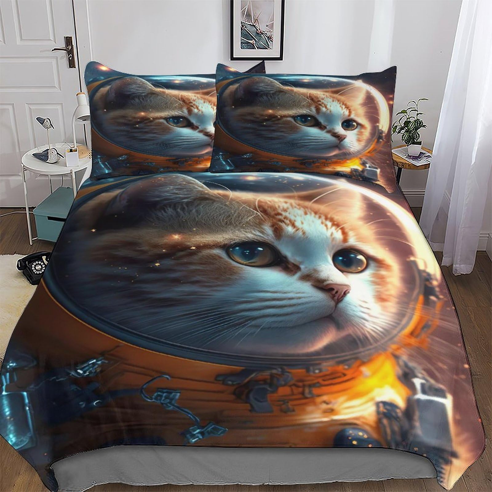 Parure de lit chat housse de couette double en microfibre de coton premium