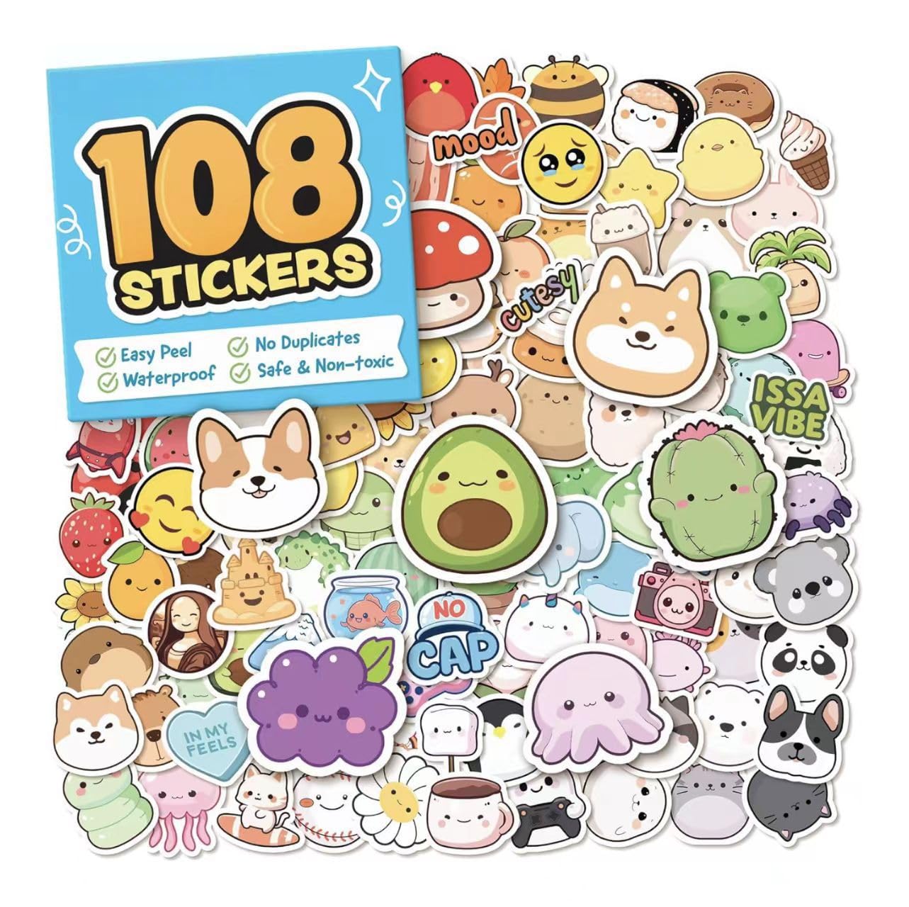Spiritzohic Multicolored Water Bottle Stickers For Kids & Teens, 108Pc Waterproof Vinyl Stickers, Easy Peel And Reusable Sticker For Water Bottles, Laptops, Phones, Teacher Reward, Classroom Supplies -A