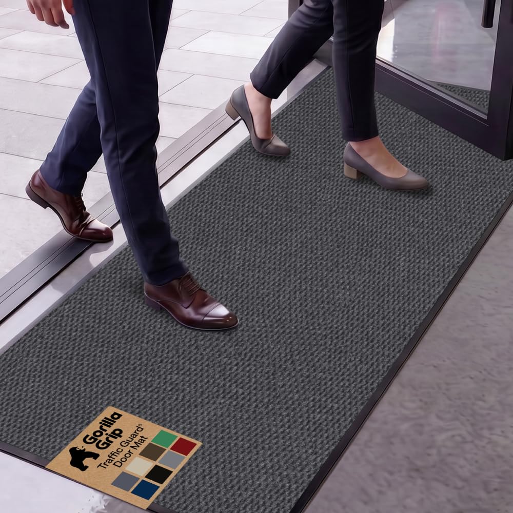 GORILLA GRIP Traffic Guard Indoor Outdoor Heavy Duty Door Mat, 59x24 Gray