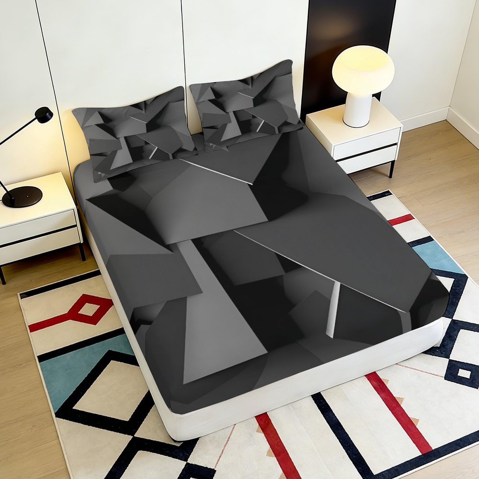 Lenzuolo con angoli con stampa geometrica 3D, in microfibra, antiscivolo
