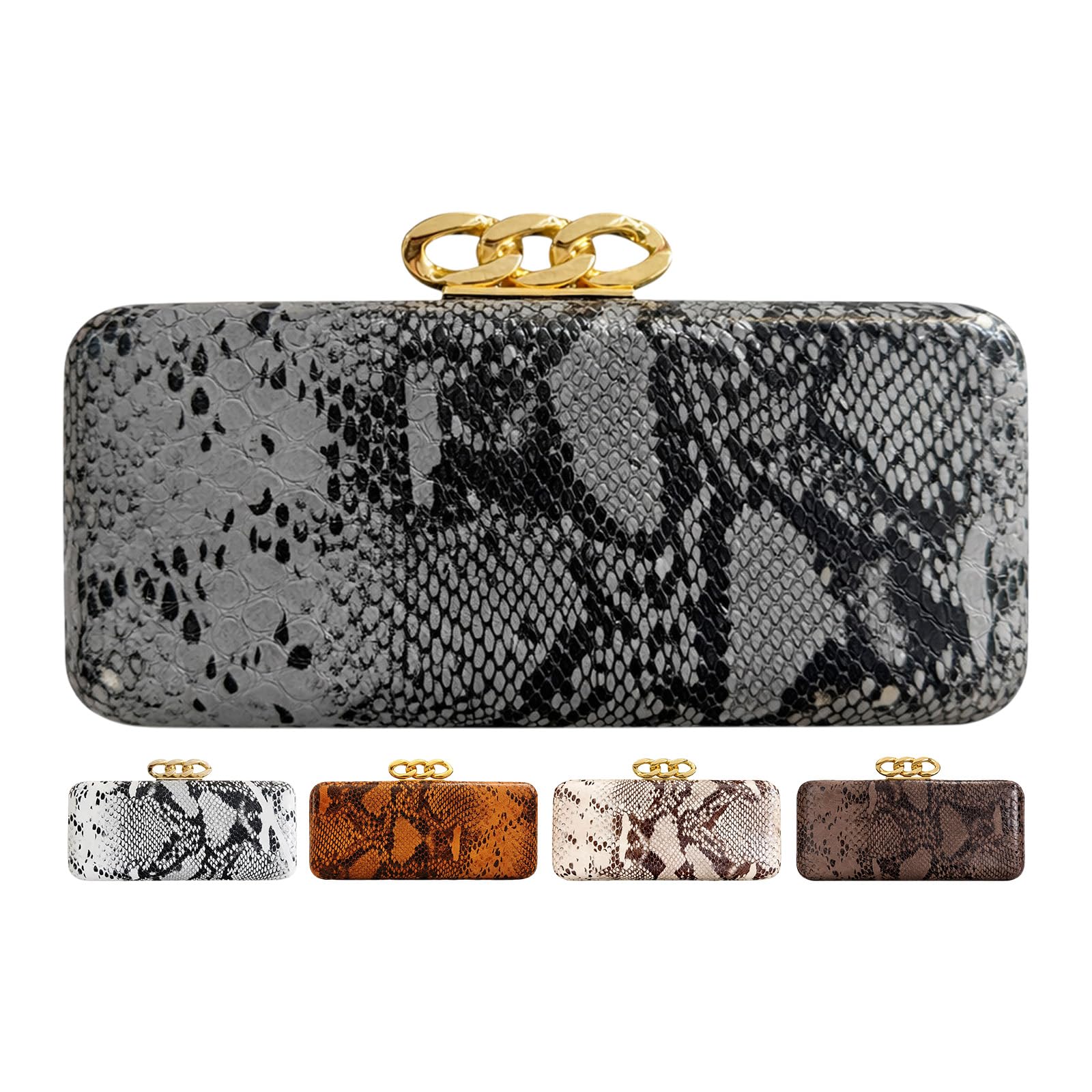 Bolso de mano de piel sintética con hebilla dorada, estampado de serpiente, cadena desmontable para mujer
