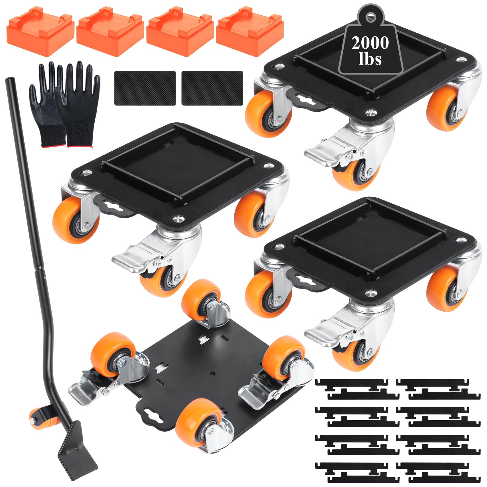 furniture movers with 4 wheels,heavy duty furniture lift mover tool set with 2000 lbs load capacity, easy sliders dolly with removable side guards&brake, for moving appliance,sofa etc