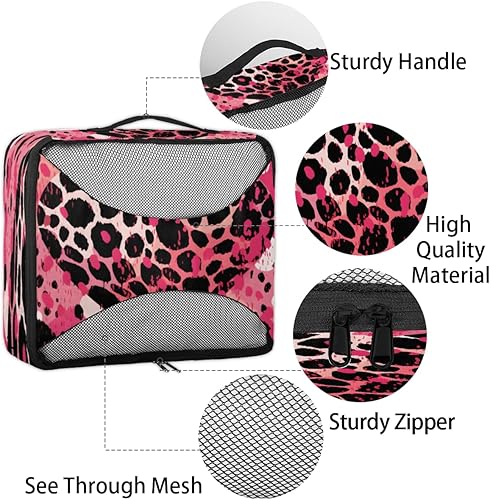 Miniatura 4 de Leopard Print Love Packing Cubes 4 Pack Travel Packing Bags Set Lightweight Mesh Travel Luggage Organizer Clothes Carry on Suitcase Bags for