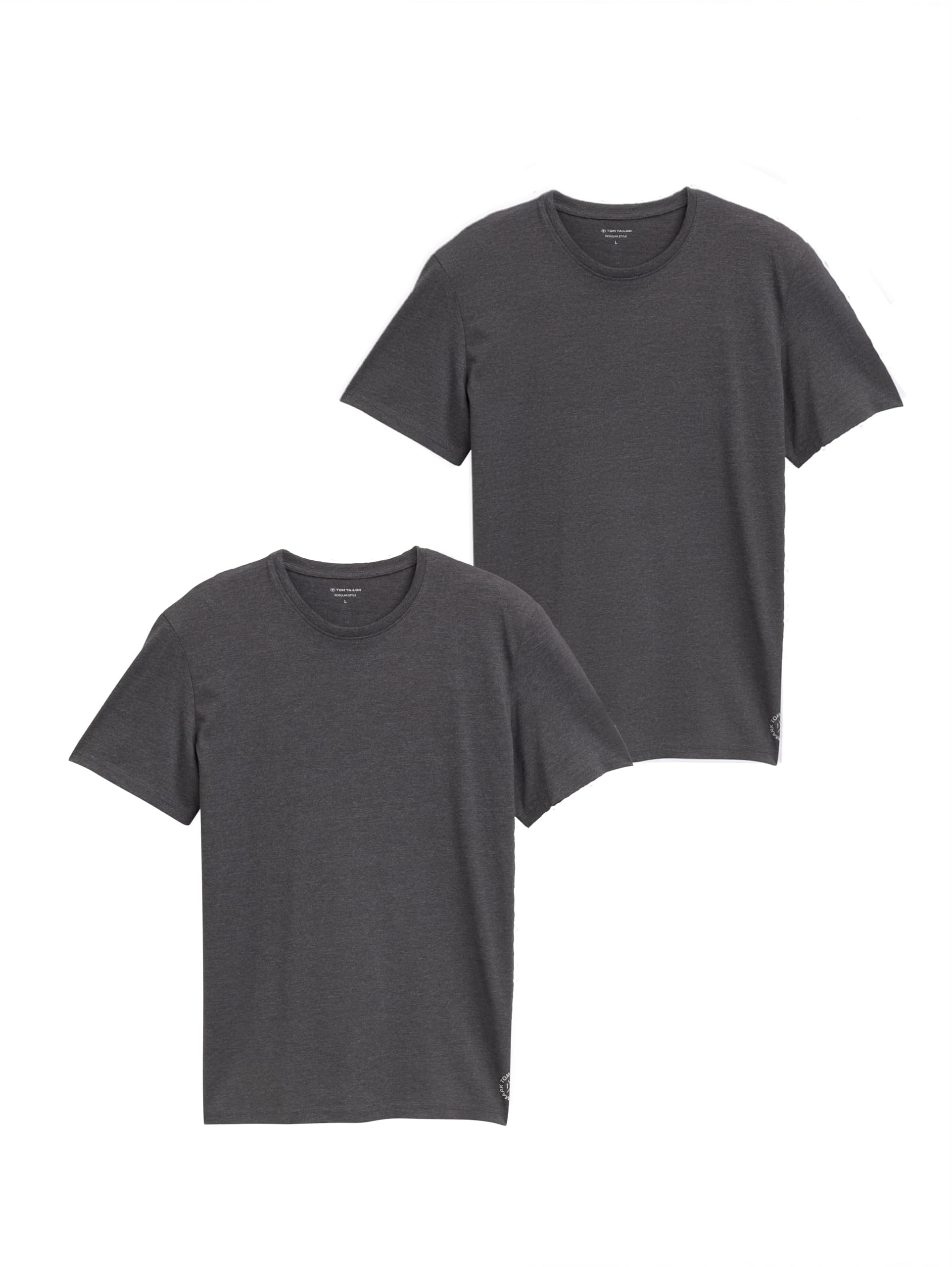TOM TAILOR Herren Crewneck T-Shirt im Doppelpack, 11086 - Dark Grey Melange, XXXL