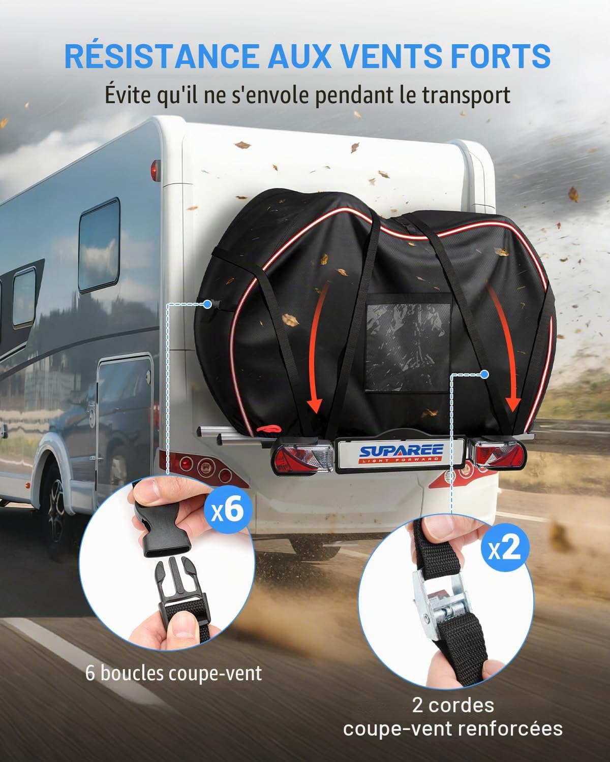 SUPAREE Housse de Protection 2 Velo Bache Velo Transport Housse pour Vélo Camping Car 420D Oxford Avec Poche pour Panneau d'avertissement Imperméable pour Voiture Voyages