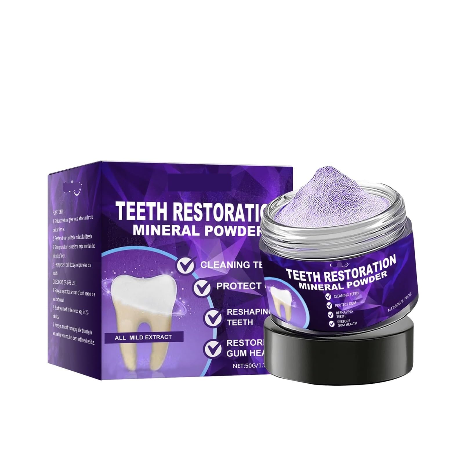 Polvo dental de 50 g: polvo fino con baja abrasión, limpia entre los dientes sin sensación arenosa(2pcs)