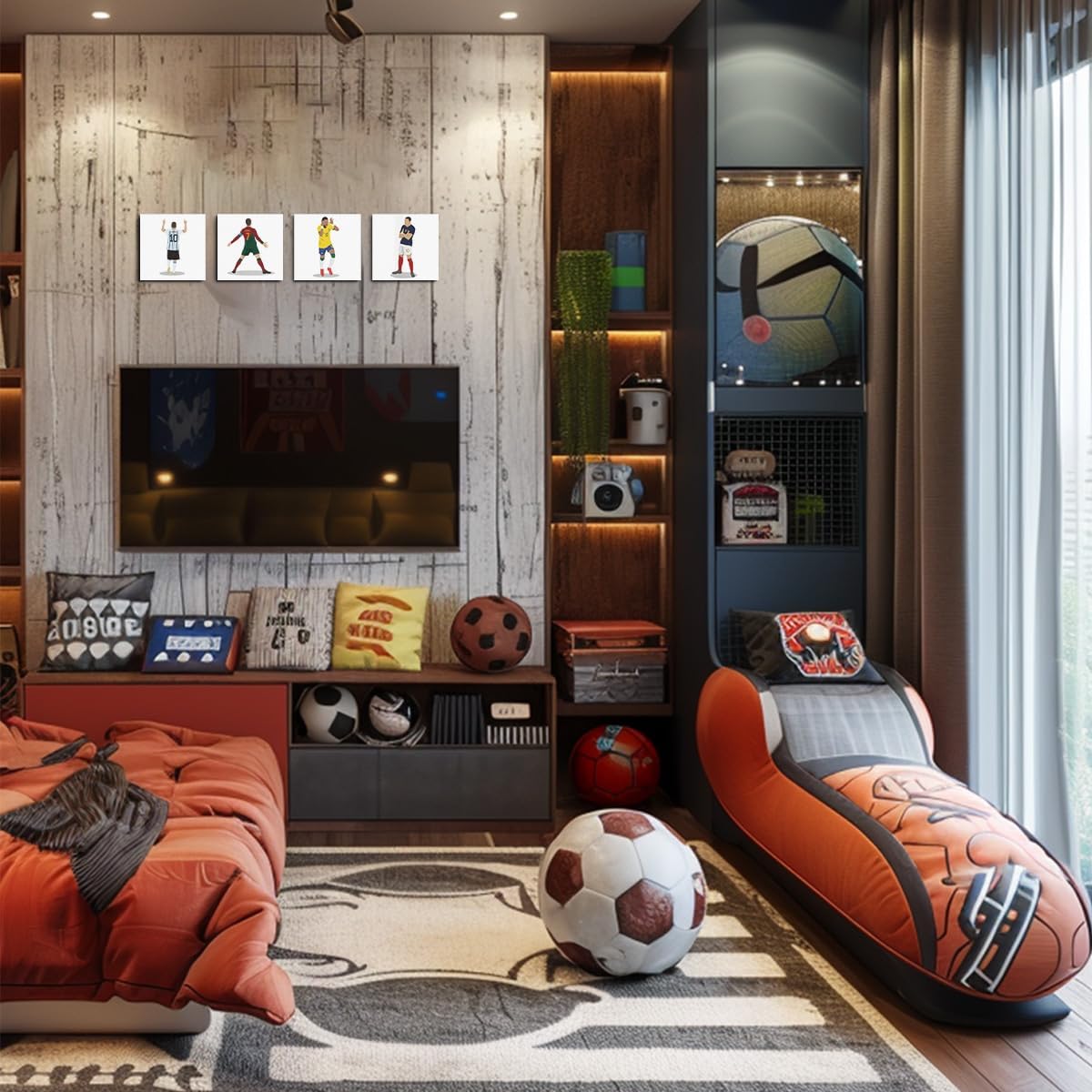 4PC Canvas Wall Art Framed Art Famous Soccer Superstar Room Decor Inspirational Sports Paintings Soccer Gifts Wall Decor Prints Picture for Boys Room Sports Club Gym Garage Home Decor 7.9x7.9 inch - Image 3