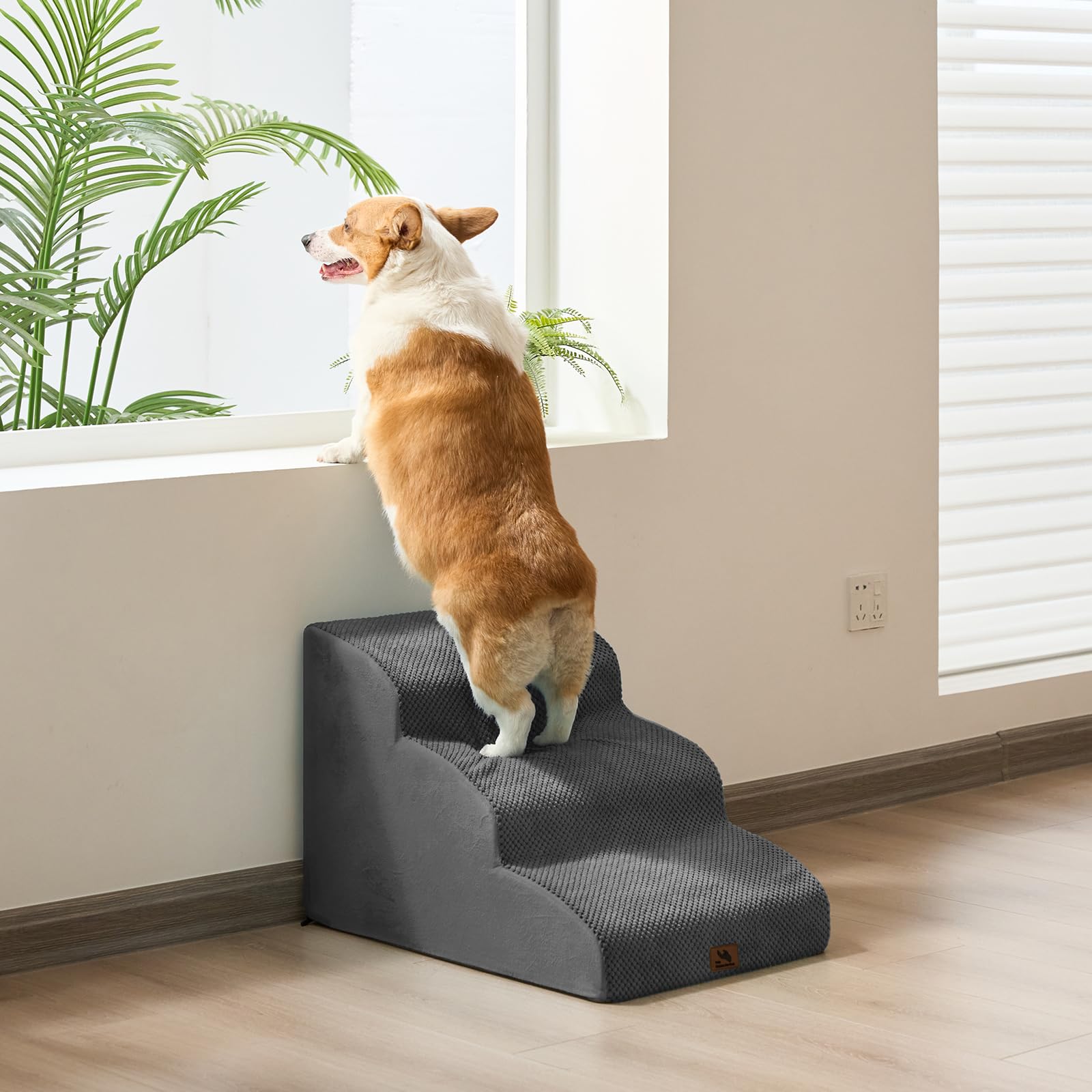 Hundetreppe für kleine Hunde, 3 Stufen 40cm Hoch Haustiertreppe, Waschbar rutschfest, Katzentreppe für Alte Katzen Für Bett, Sofa, Couch Grau