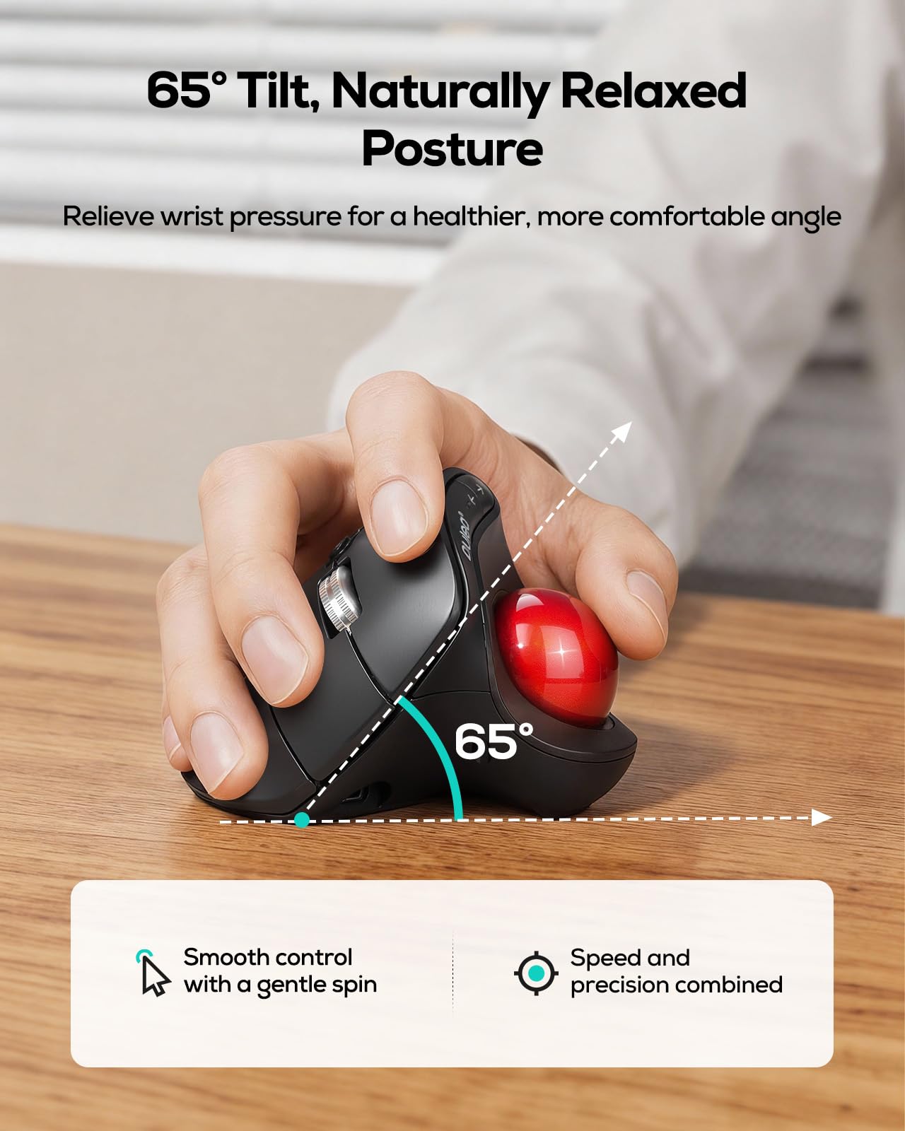 Nulea M514 Souris Trackball Verticale, Ergonomique sans Fil à Contrôle du Pouce, Cliques Silencieux, Connexion 3 Appareils (Bluetooth & USB), Rechargeable pour PC/Mac/Laptop/Tablet