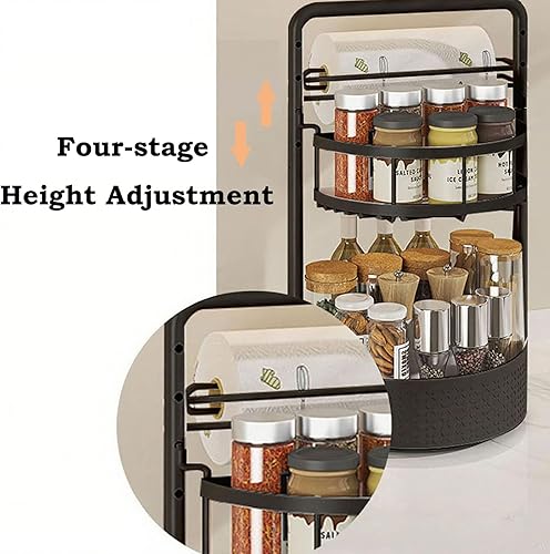 Miniatura 5 de Organizador de especias giratorio de 2 niveles con soporte para toallas de papel, organizador Lazy Susan para condimentos, botellas, tarros, soporte