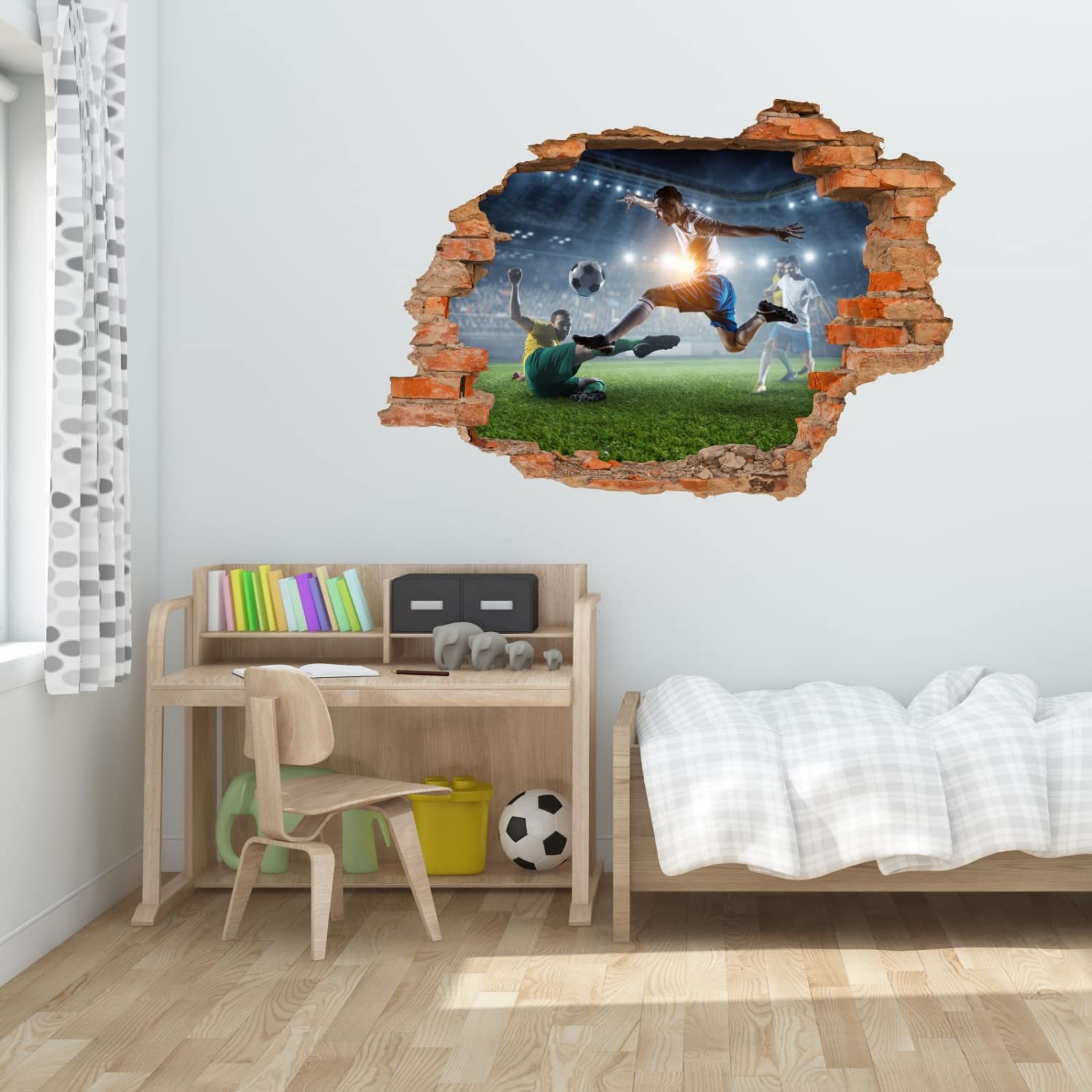 nikima Schönes für Kinder 223 - Adesivo da parete, motivo calcio, foro nella parete, dimensioni: 1500 x 1000 mm, in 6 misure, per cameretta dei bambini, decorazione da parete