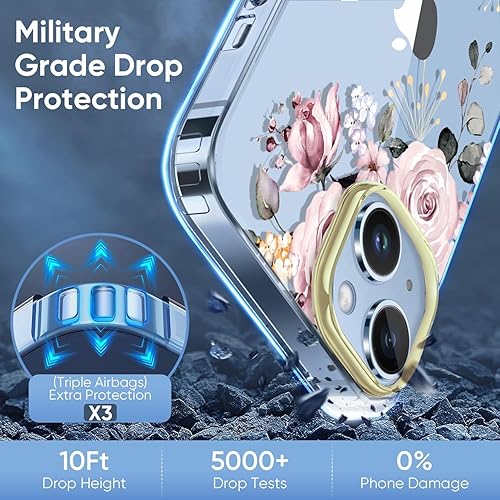 Miniatura 4 de luolnh Funda compatible con iPhone 15 Plus, para mujeres y niñas, a prueba de golpes, transparente, patrón floral, carcasa trasera dura para iPhone