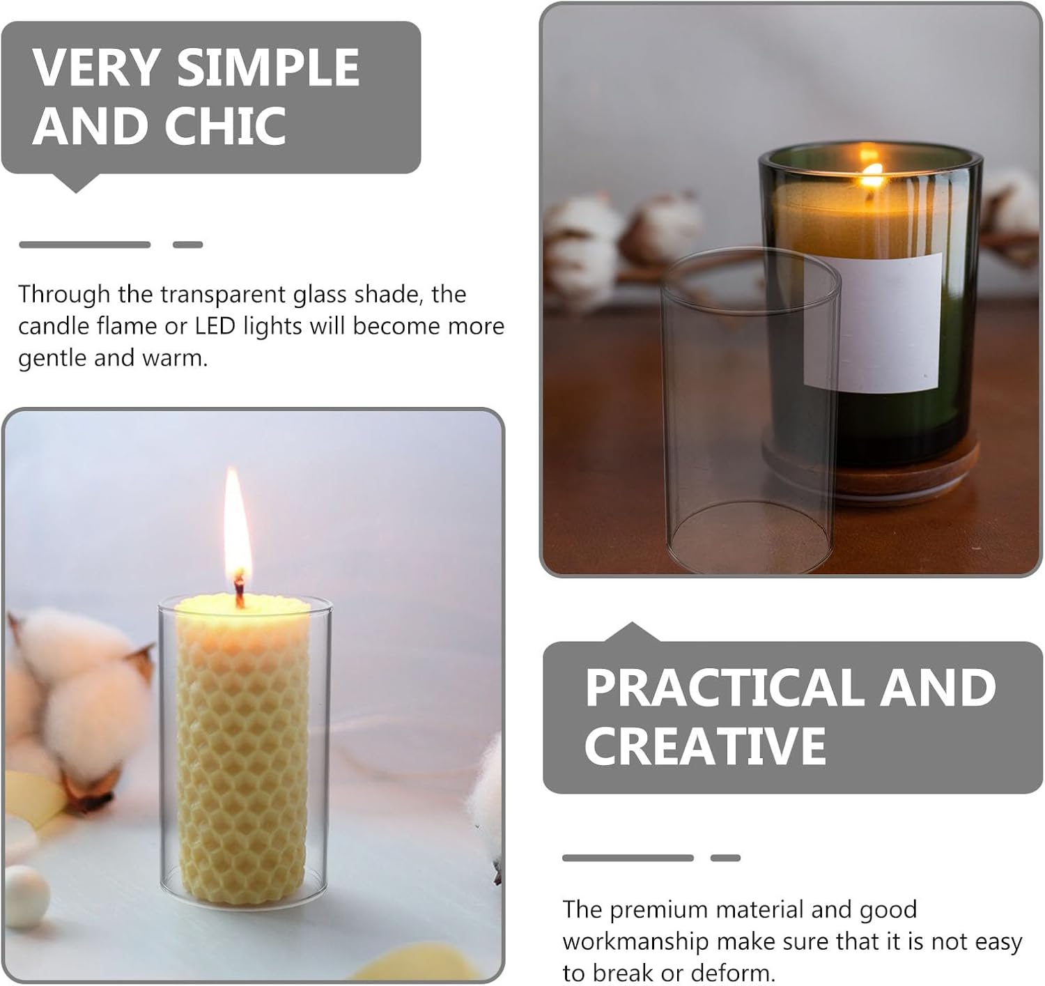 4Pcs Transparent Glass Cylinder Candle Covers 3.94In Windproof Hurricane Candle Glass Sleeves for Pillar and Votive Candles Home Decoration Weddings and Events - Image 7