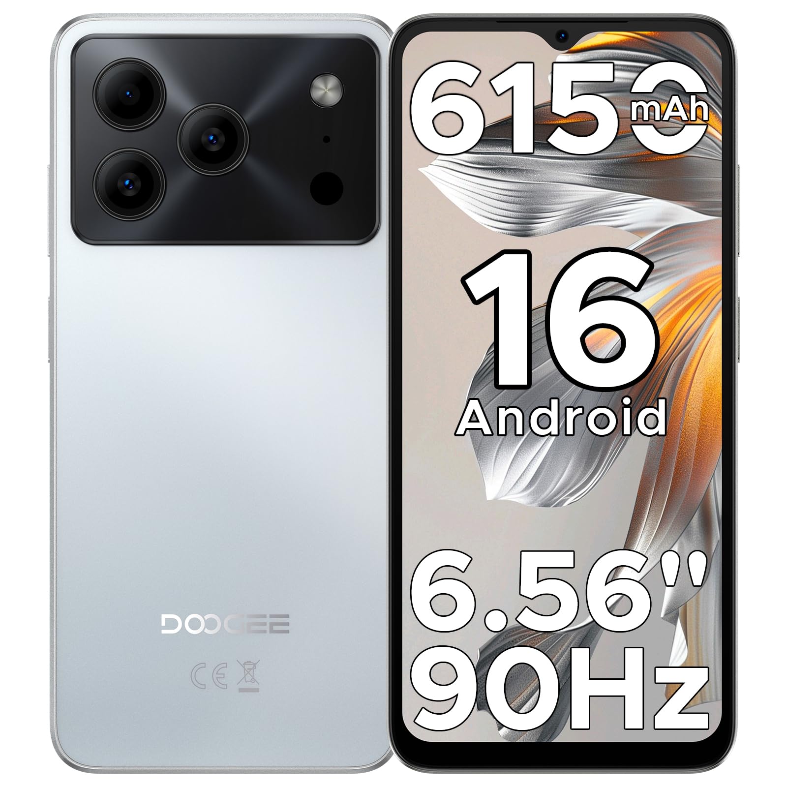 DOOGEE Note 56 Smartphone Android 16, 6150 mAh, 8.45 mm Ultrasottile, 6.56" HD + 90 Hz IPS, 24 GB + 64 GB/2 TB TF, 4G Telefono Cellular offerta Smartphone, Dual SIM/Octa Core/OTG/Face ID/GPS, Bianco