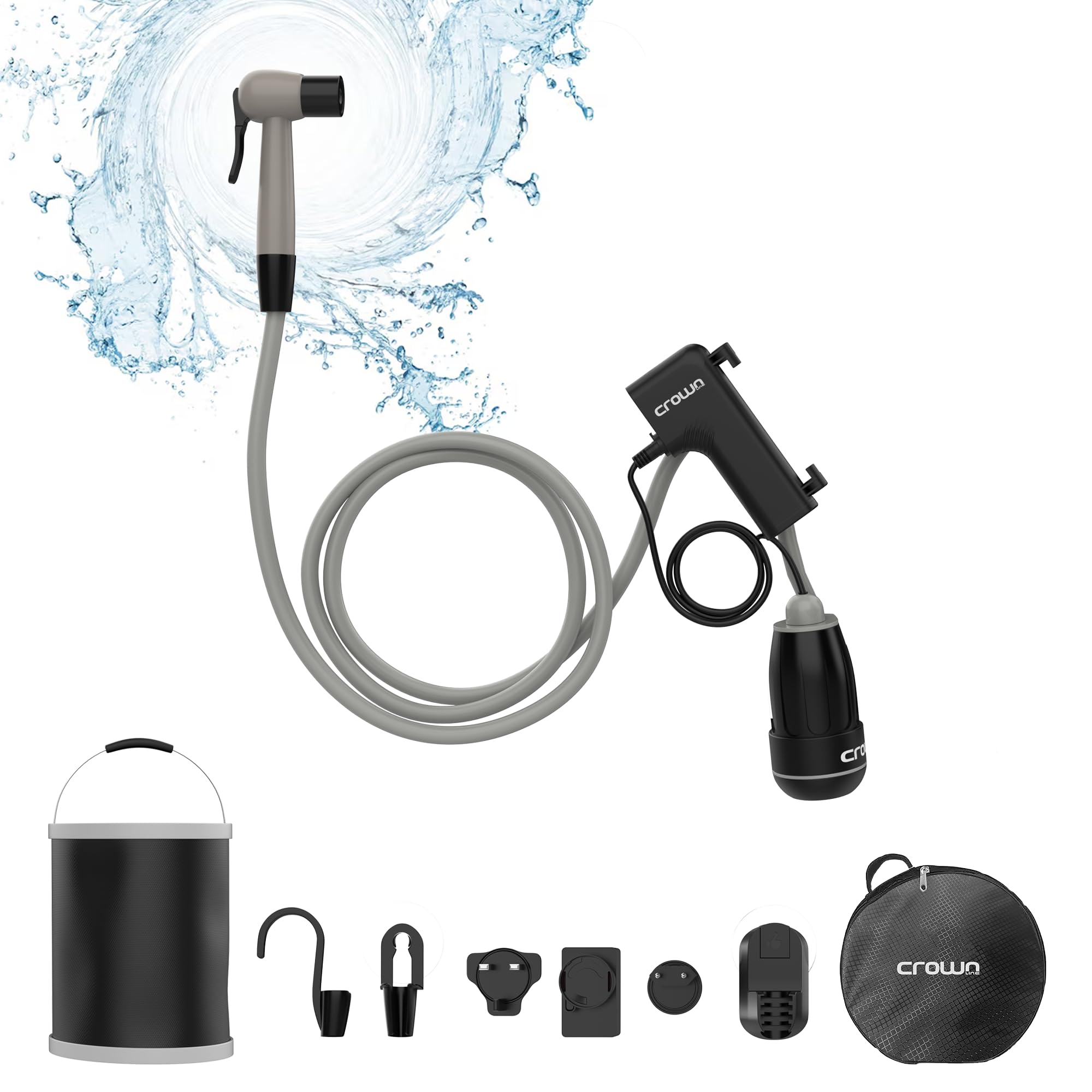 – Crownline Portable Bidet, 8L Foldable Bucket, Rechargeable 10,000mAh Battery, High-Pressure Water Flow, Compact & Lightweight – Ideal for Travel, Camping, Outdoor & Personal Hygiene | RPB-350
