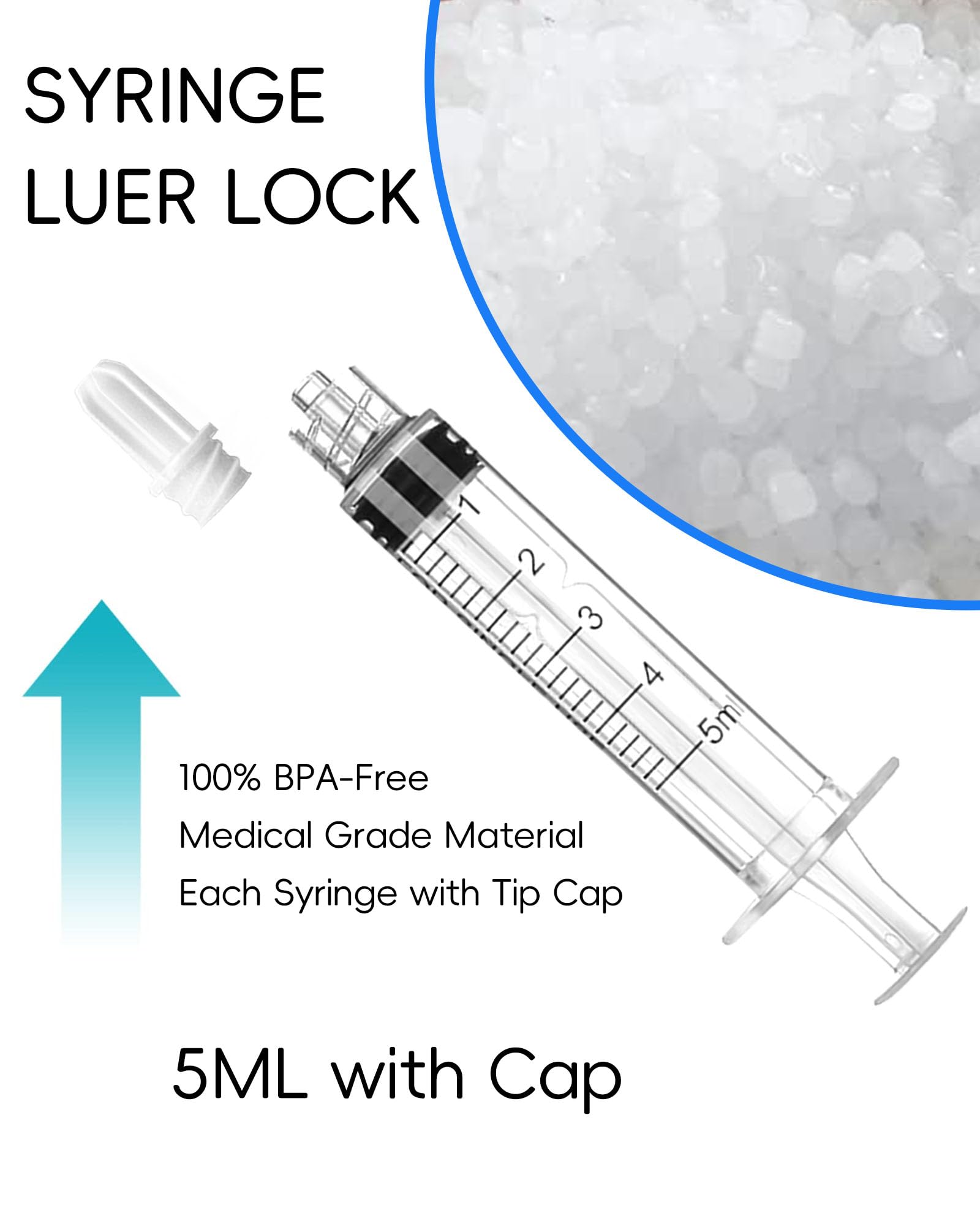 Siringa Luer Lock da 5 ml senza ago - siringhe in plastica da 5 cc, sterili, sigillate singolarmente, confezione da 50