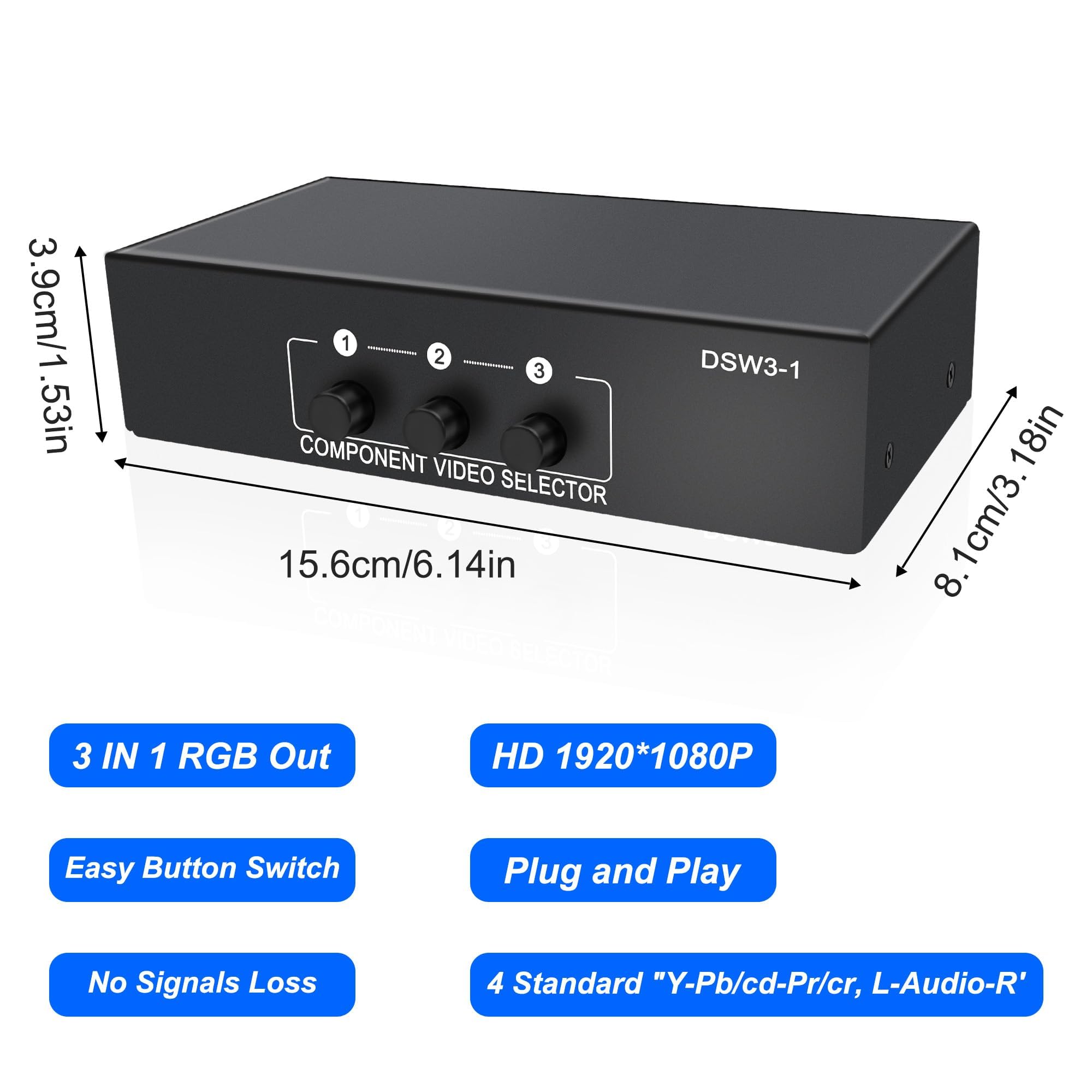 XMSJSIY componente AV interruptor de audio 3 en 1 salida compuesto 5 RCA YPbPr RGB interruptor selector AV caja convertidor divisor de 3 vías concentrador 1080P interruptor de vídeo de audio para Xbox