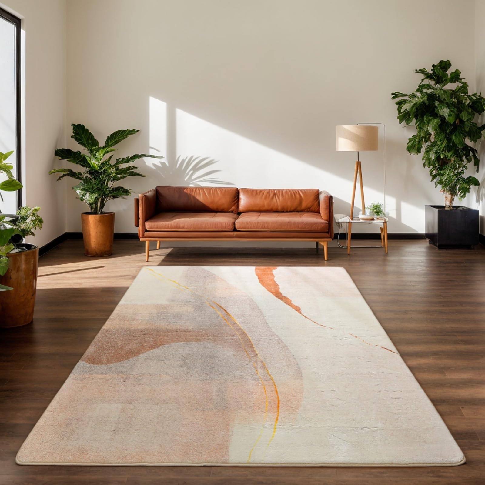 Cinknots Area Tappeti per Soggiorno, Moderno Astratto Tappeto Morbido Pile Sala da pranzo Camera da letto Home Decor Tappeto antiscivolo (200 x 250 cm, Marrone/Oro)