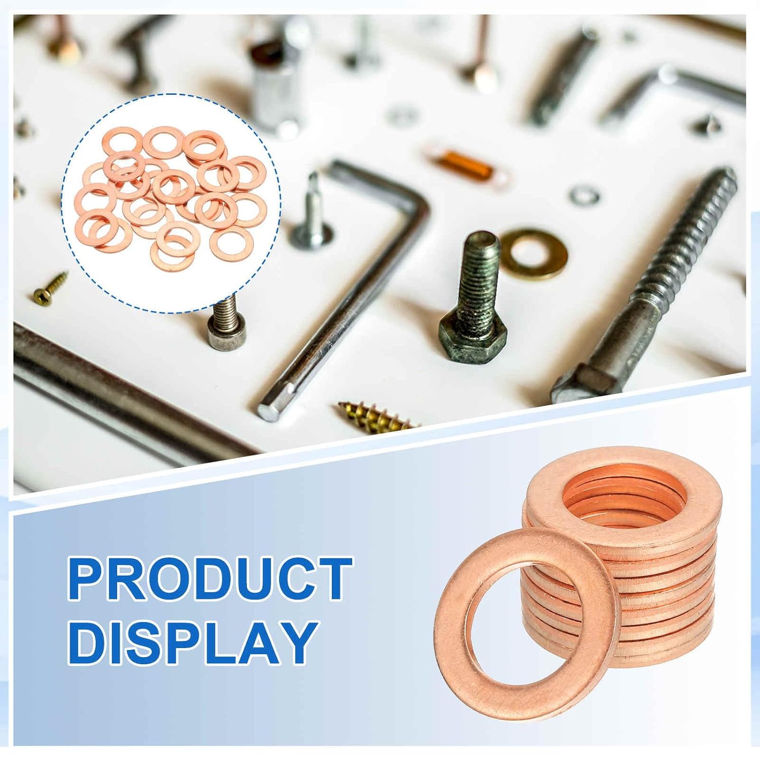 MECCANIXITY 18Pcs Flat Washer, M10 Copper Washers Copper Sealing Ring Crush Washer Kit Assortment, 10mm ID, 16mm OD, 1.5mm Thick for Bolts Screws Machinery Repair