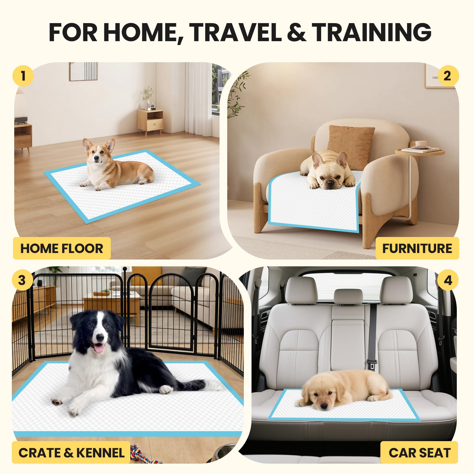 VJJ Almohadillas para cachorros de 30 x 26 pulgadas, 50 almohadillas grandes para orina de cachorros, almohadillas desechables para entrenamiento de mascotas