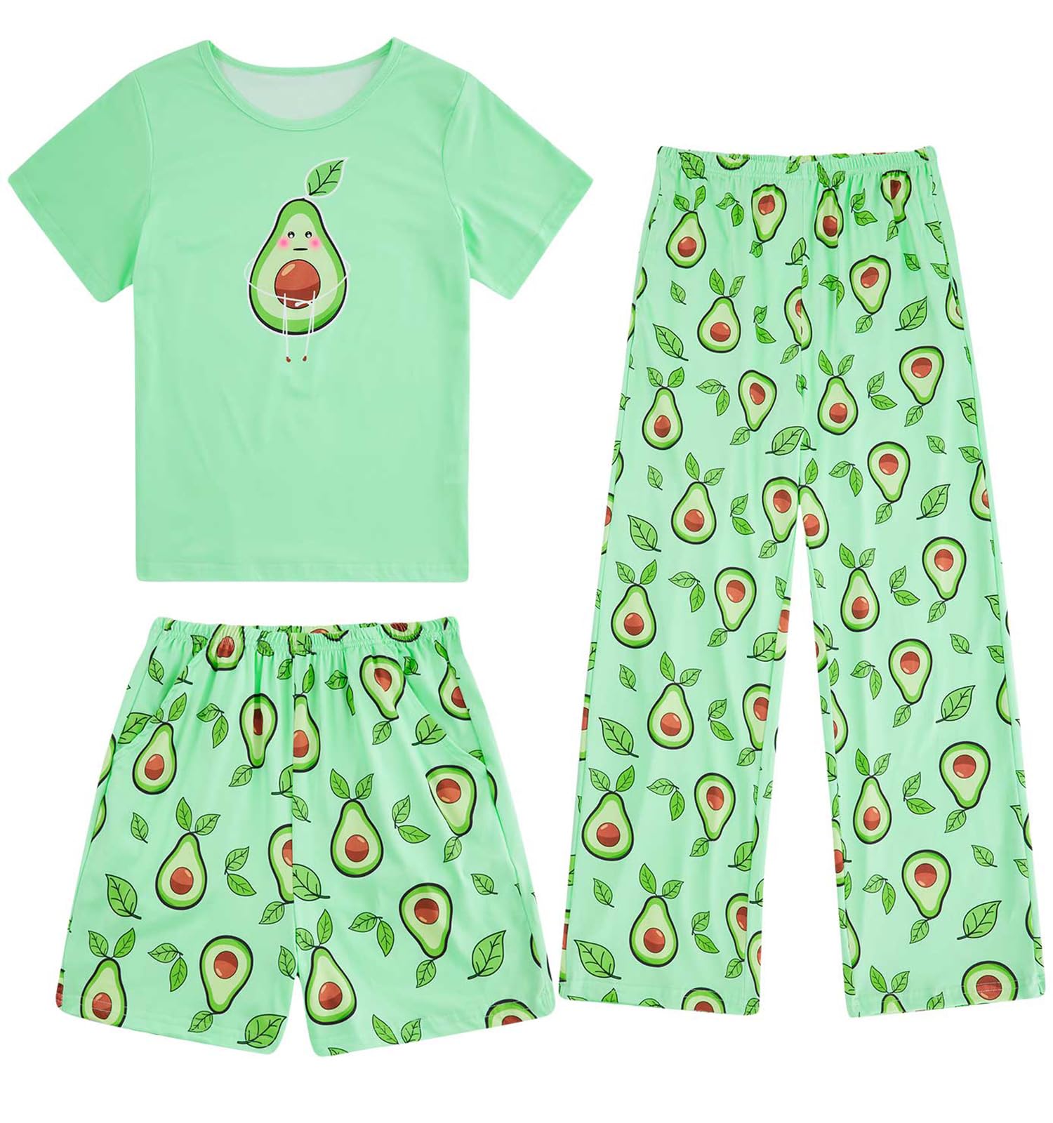 Fanient Pyjamas Filles Enfants Ensembles de Pyjamas imprimés Mignons Pyjamas Trois pièces pour Filles 7-14 Ans