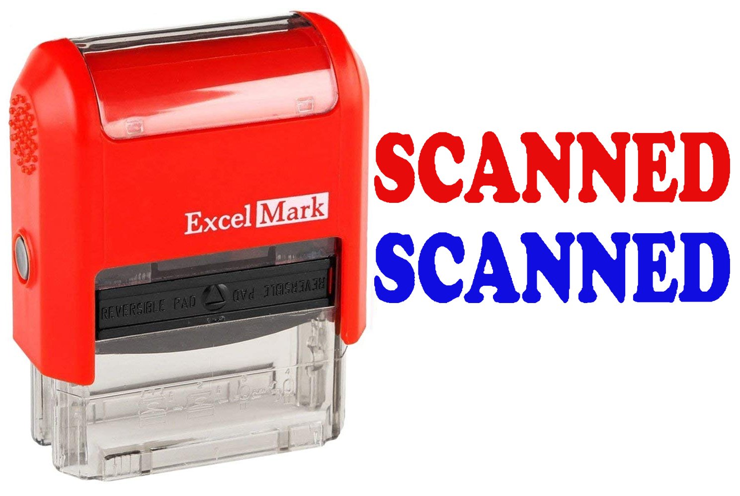 ExcelMark Scanned - Self-Inking Two-Color Rubber Office Stamp - Red and Blue Ink