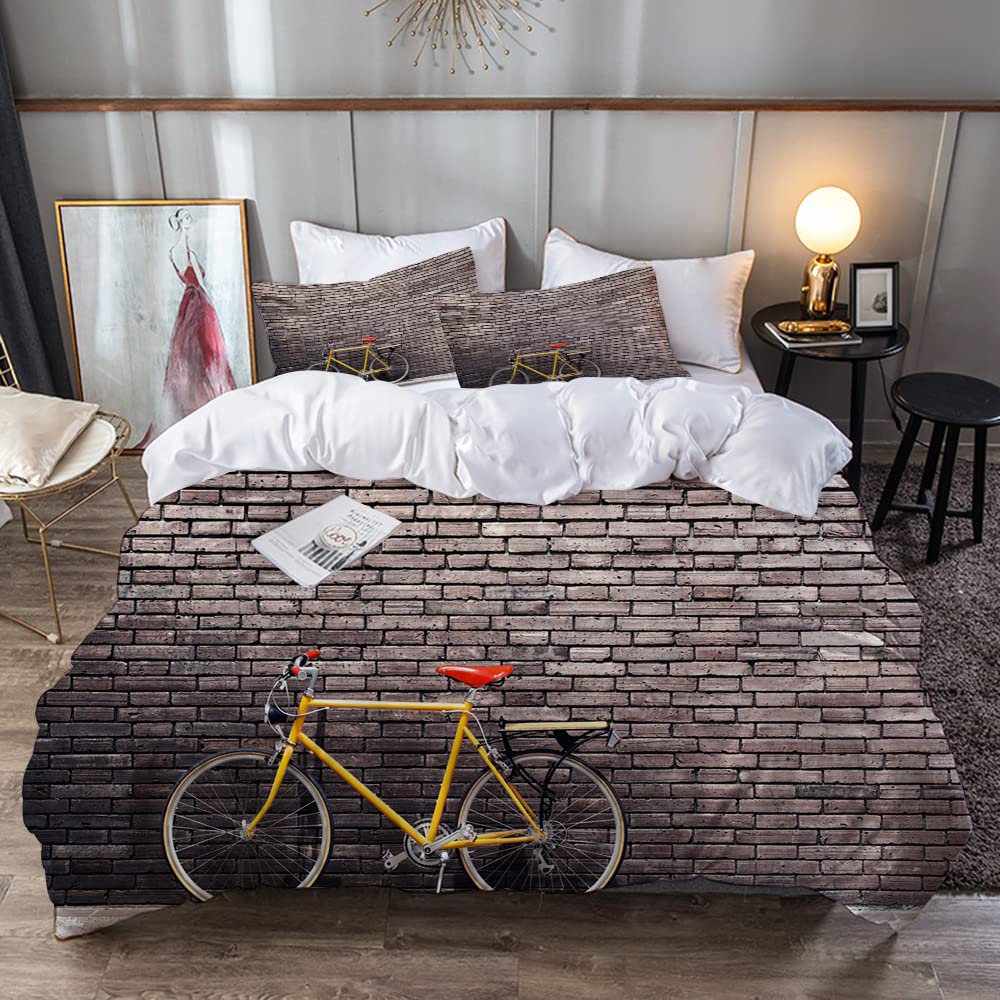 Bettwäsche 3 Teilig Bettgarnitur,Fahrradset, vorbei an ästhetischem Rennrad Lean to The Brick Wall im Freien täglich,Gemütlich Mikrofaser Bettbezug Set 1 Bettbezug Set 240 x 260 cm Küche, Haushalt & Wohnen