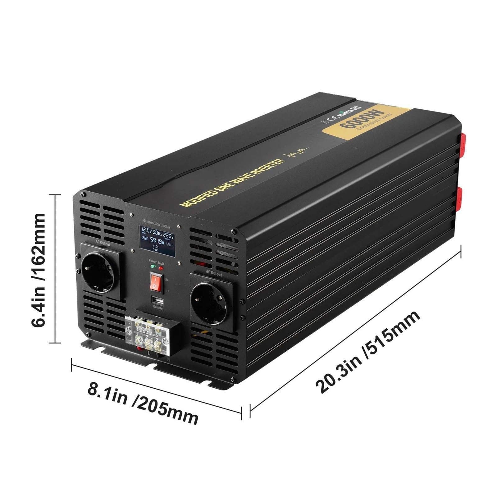Convertisseur Convertisseur Voiture À Onde Sinusoïdale Modifiée Puissance 6000W Télécommande avec Écran LCD pour Camping-Car Camion Bateau Voyage Onduleur