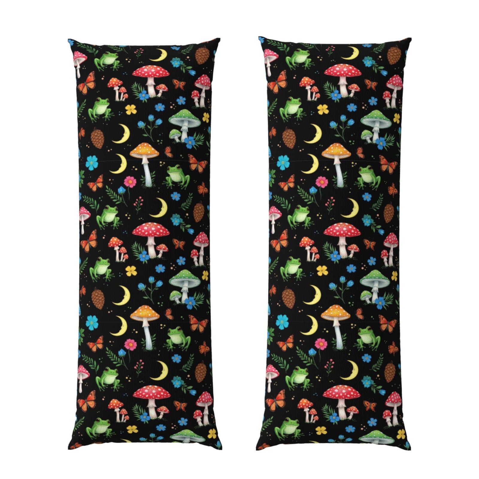 Long Pillow Cover 20x60 Moon Frogs Trippy Mushroom Leaves, Premium Body Pillowcase with Zipper, Cozy Flannel Fabric Protector, for Men Women Couch Sofa Bed