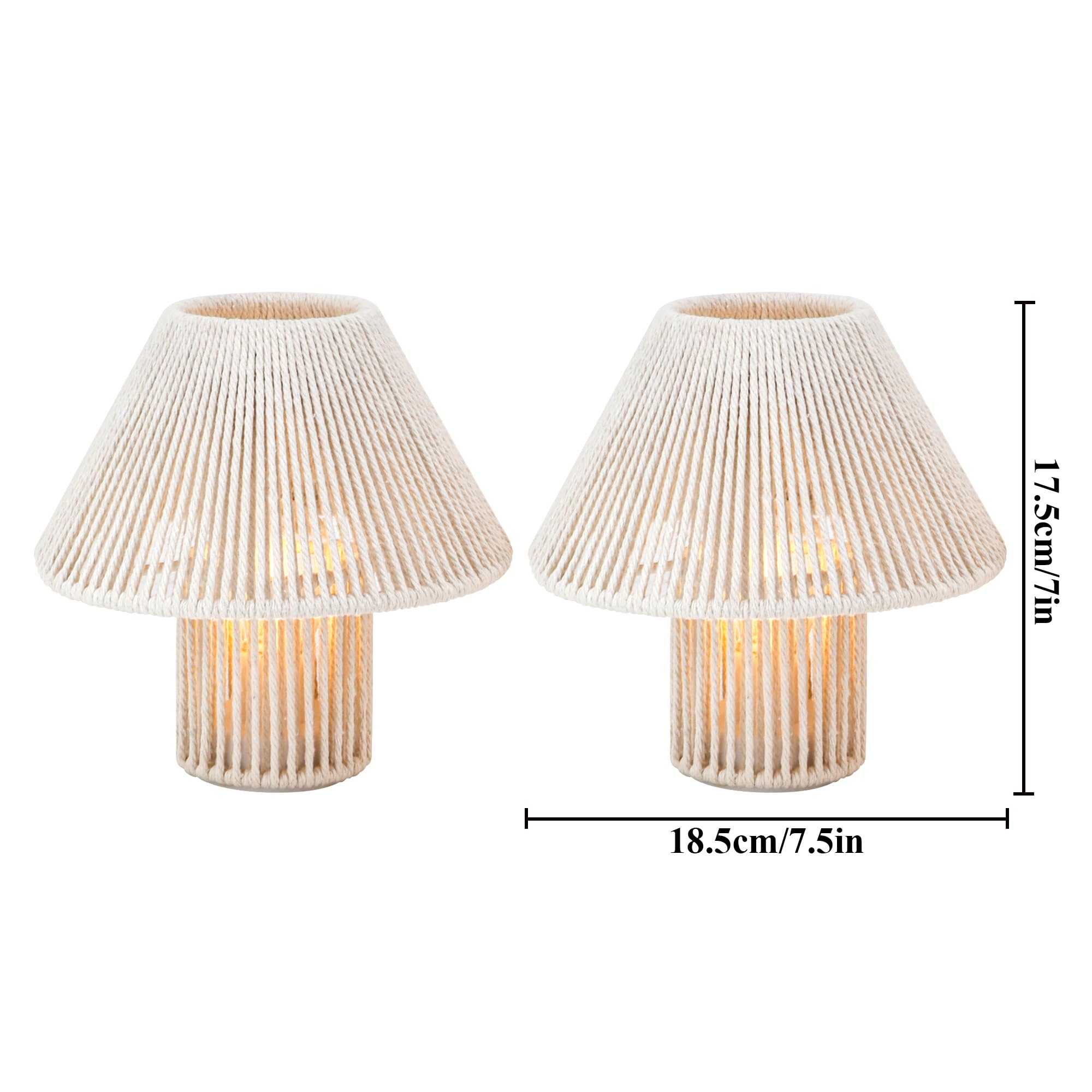 TRIROCKS Geflochtene Baumwollschnur LED Tischlampe ohne Kabel 2er Set, 18 cm hoch, batteriebetriebene Schreibtischlampe, Boho-Nachttischlampen für Wohnzimmer, Schlafzimmer, Hochzeiten, Patio