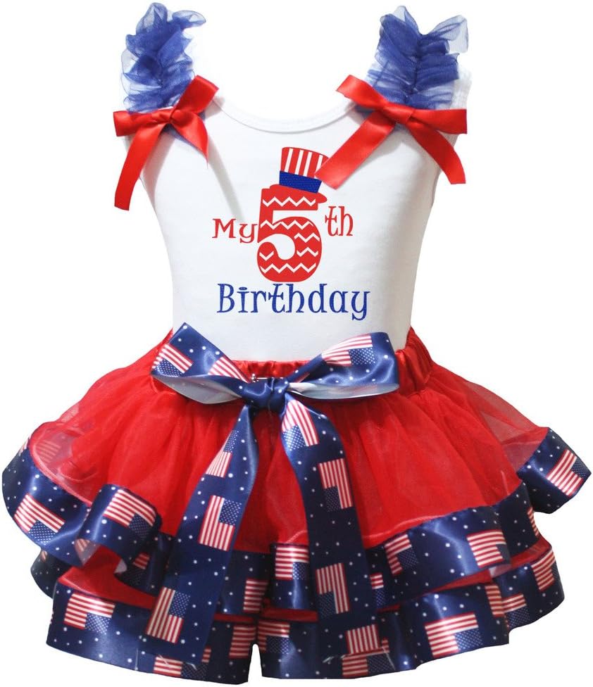 Petitebella My 1st to 6th Birthday White Shirt Red Flags Petal Skirt Set Nb-8y