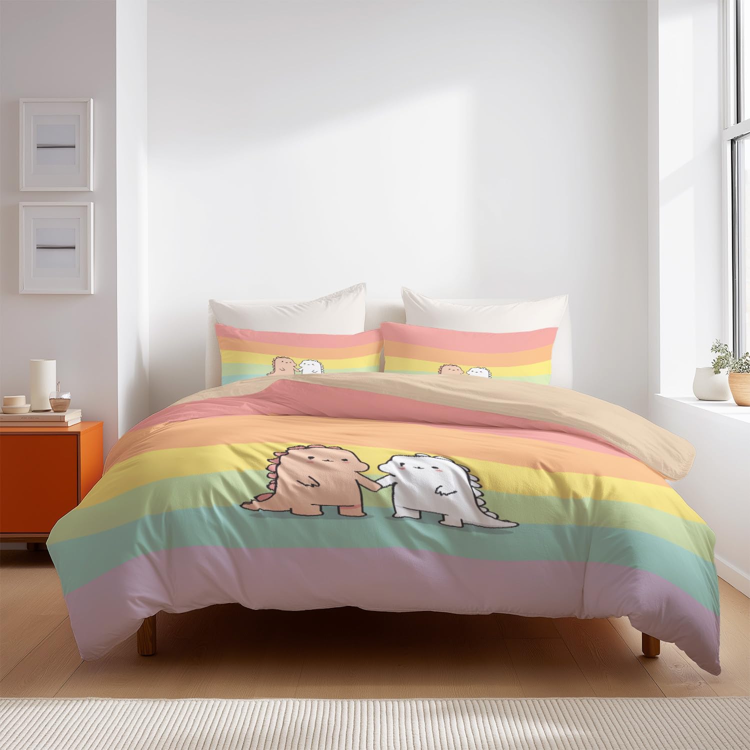 Poszewka na kołdrę z kreskówki, rozmiar king size (230 x 220 cm) - tęczowa szczotkowana pościel 3 szt., ultrasoft, hipoalergiczna, dwustronna, luksusowa, łatwa pielęgnacja, poszewka na kołdrę z