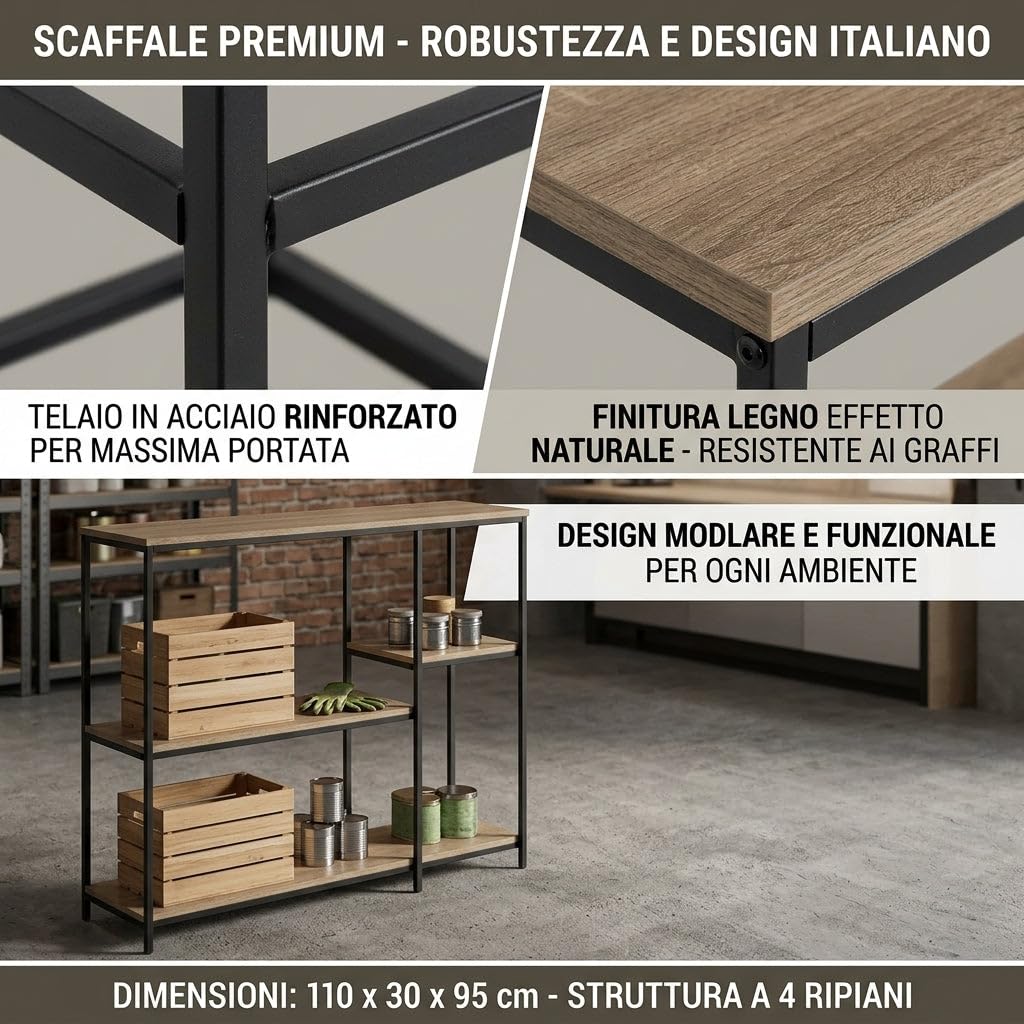 HEMAX Scaffalatura 4 Ripiani Metallo Scaffale Libreria Acciaio